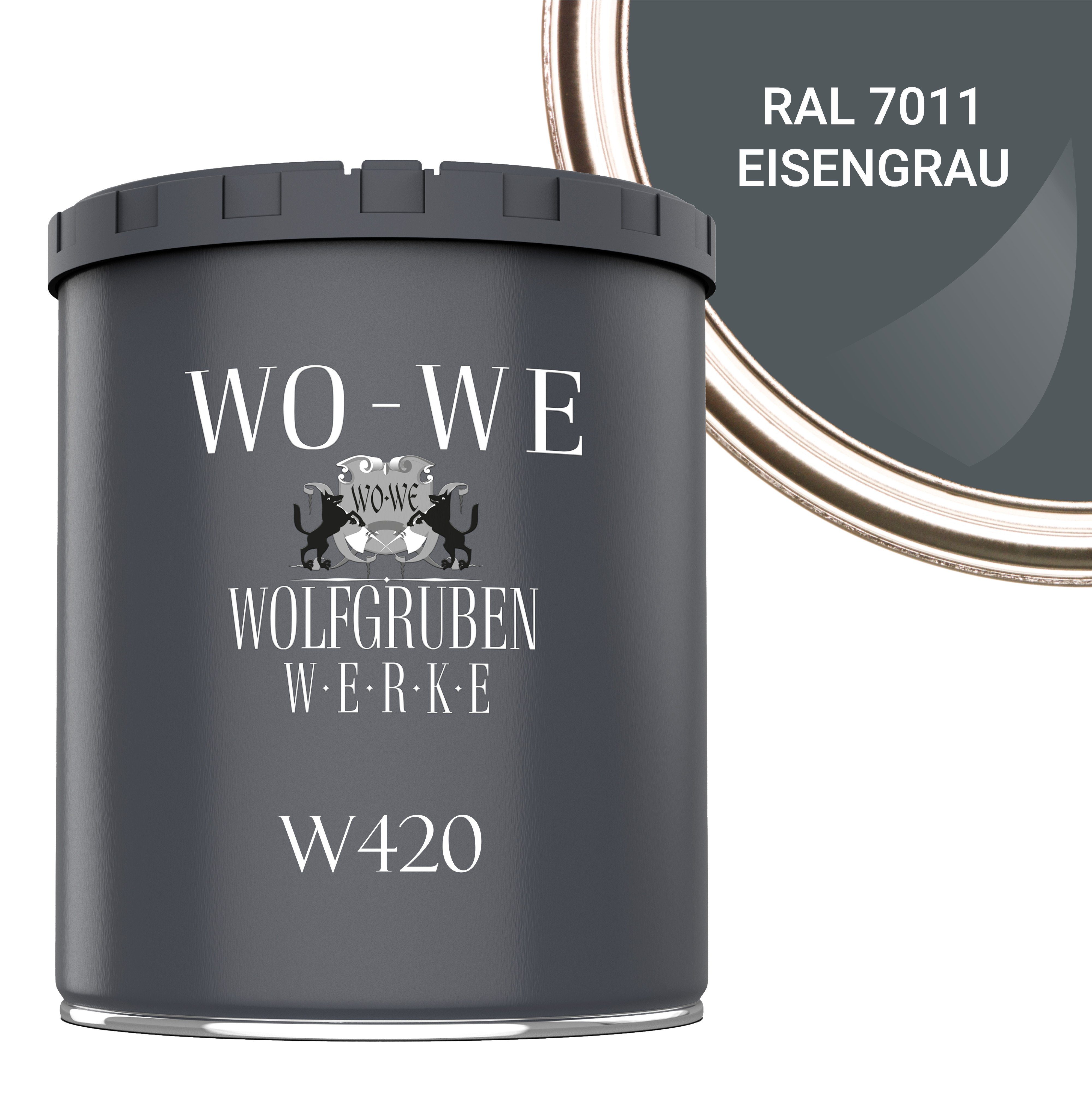 Wetterschutzfarbe Holzfarbe W420, Wasserbasis RAL Holzanstrich 7011 Eisengrau 1-10L, Seidenglänzend, Holzlack WO-WE