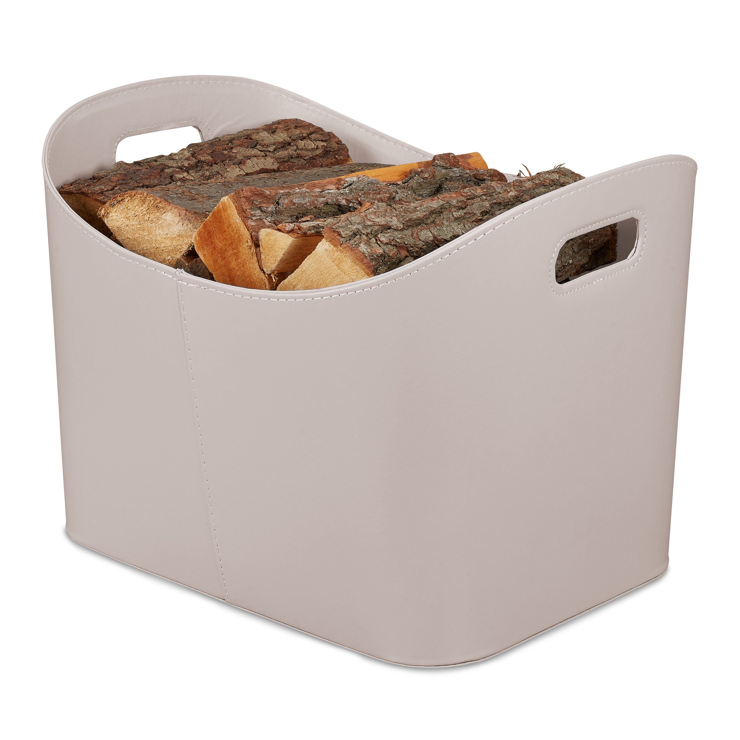 relaxdays Kaminholzkorb Hellgrauer Holzkorb Kunstleder, XL günstig online kaufen