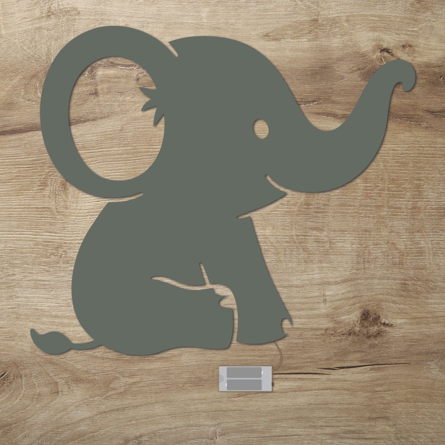 Namofactur LED Dekolicht Baby Elefant - Schlaflicht mit Elefanten Motiv für Kleinkinder, Ohne Zugschalter/Stern, LED fest integriert, Warmweiß, Wanddekoobjekt Kinderzimmer Leuchte batteriebetrieben Grau