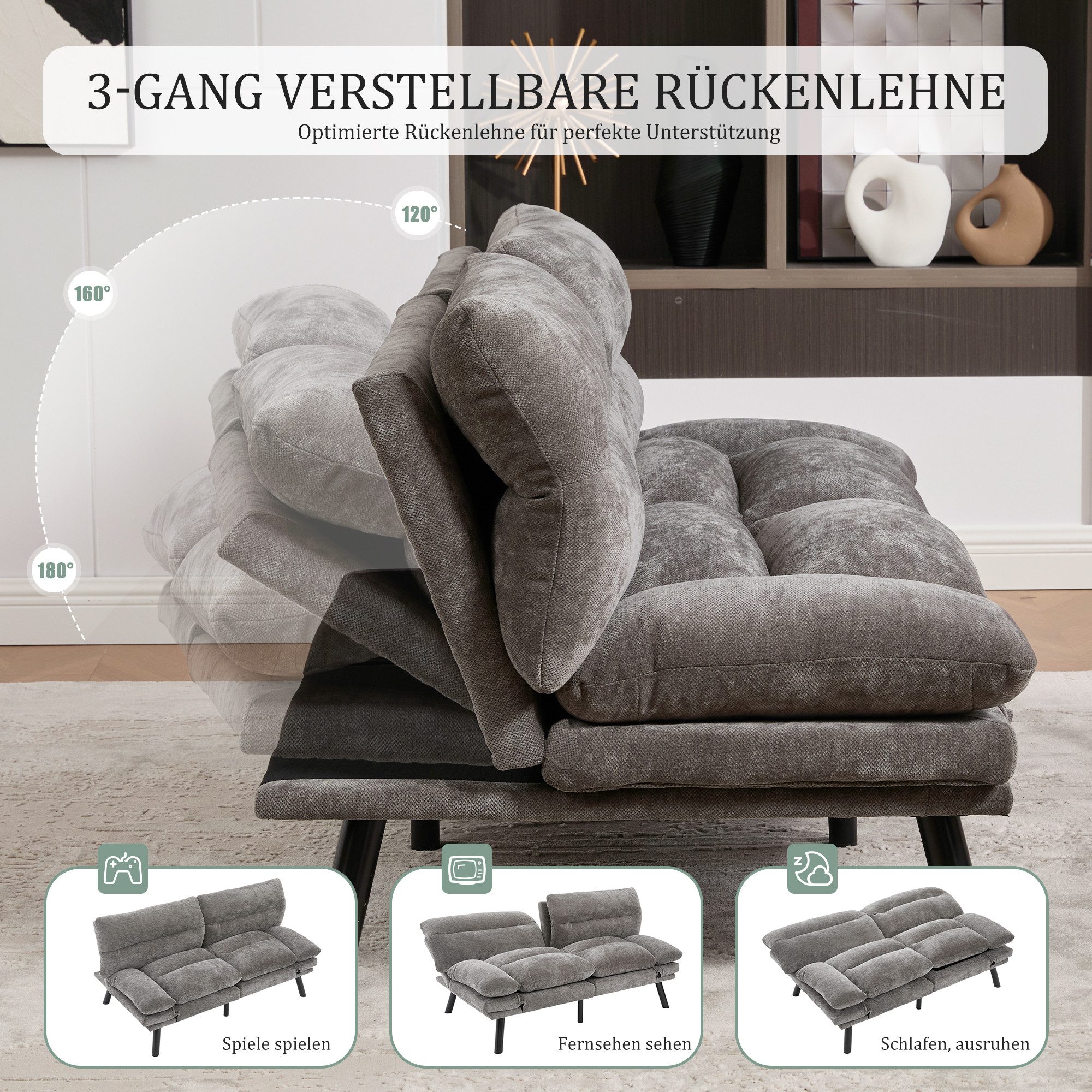 TavilaEcon 2-Sitzer Vielseitiges Sofa mit ergonomischem Design & robuster Konstruktion, 1 Teile, mit verstellbarer Rückenlehne und Armlehnen