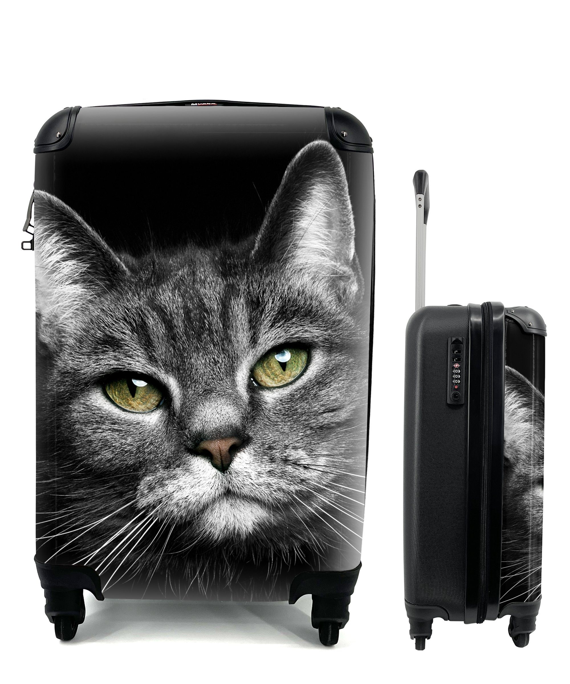 MuchoWow Handgepäckkoffer Haustiere - Katze - Tiere - Schwarz - Weiß, 4 Rollen, Reisetasche mit rollen, Handgepäck für Ferien, Trolley, Reisekoffer