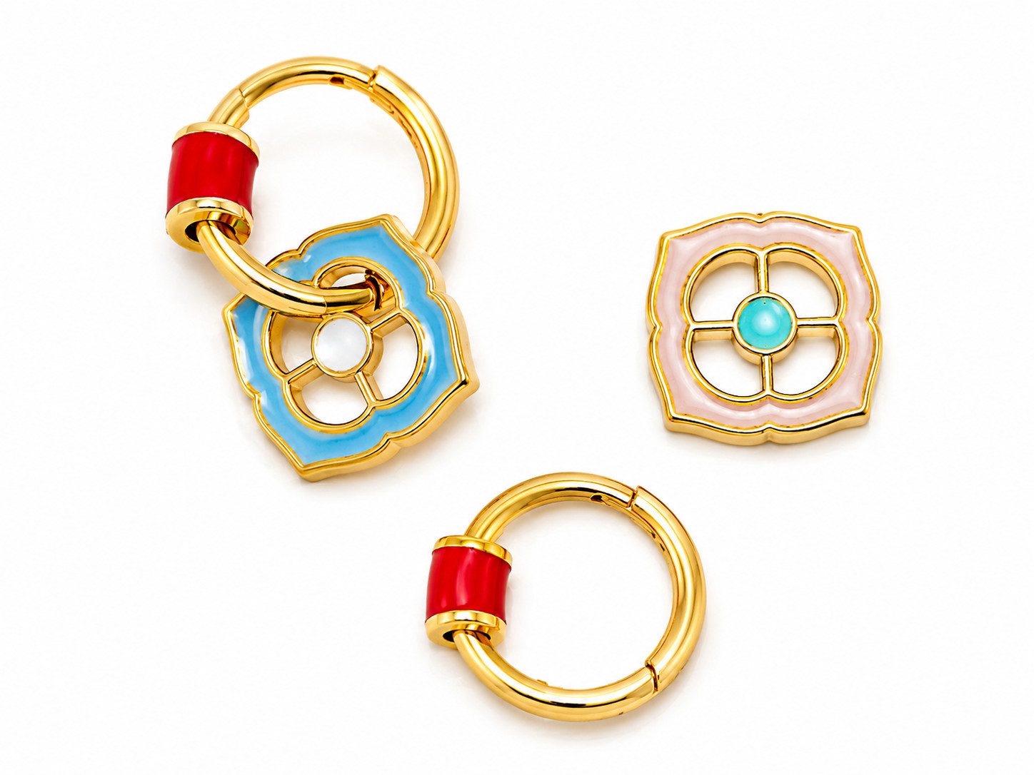 RAIKOU Creolen-Set Abnehmbare Kupfer Ohrringe vergoldet Damen – Emaille Design (4-Teil, 3-Teil), Vintage-Stil mit dezenter, luxuriöser Eleganz