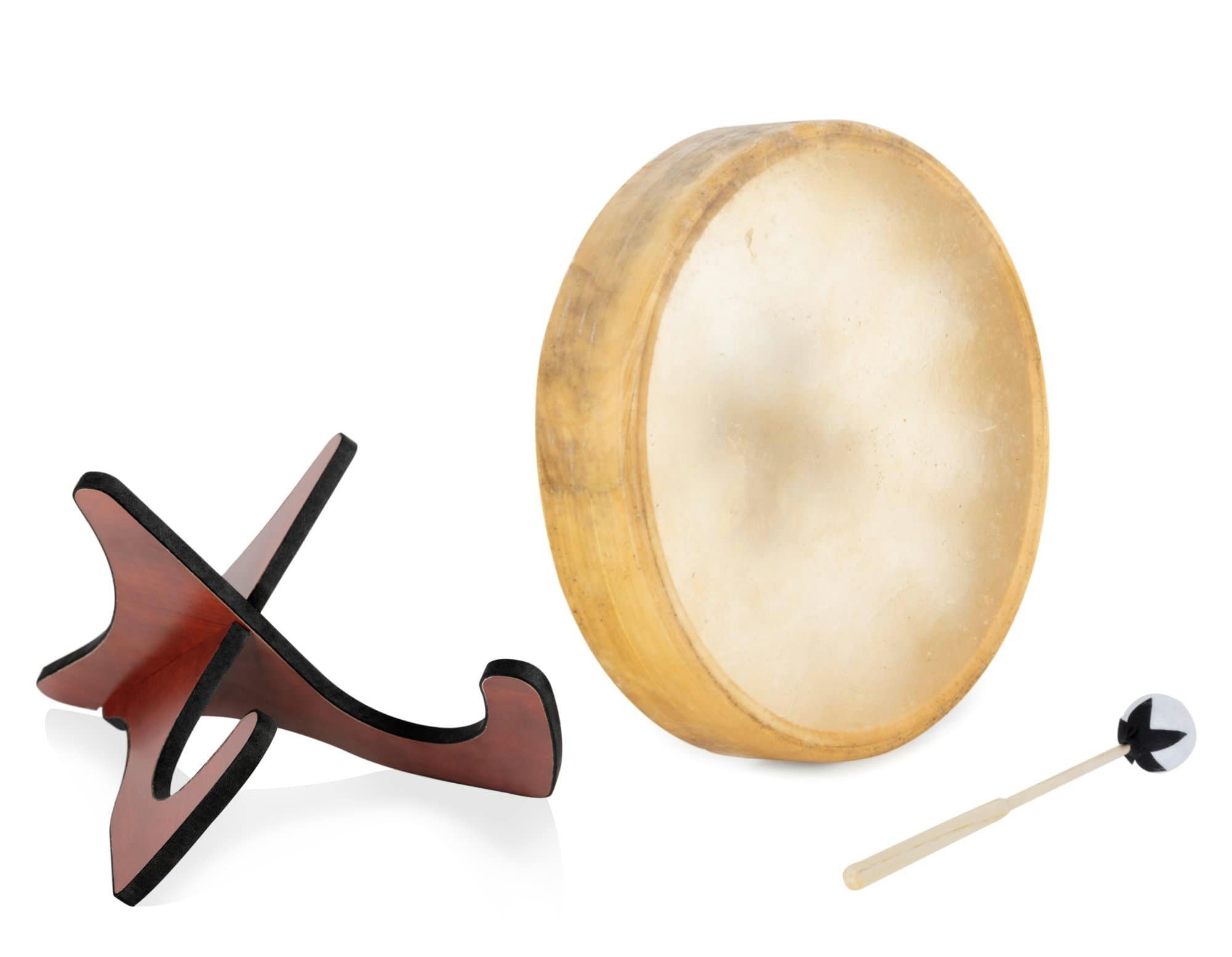 Classic Cantabile kleine Trommel Schamanentrommel mit Pferdefell bespannt - Handtrommel, (TSD-16, 3, Inkl. Schlägel und Ständer), Kraftvolle, energetische Wirkung