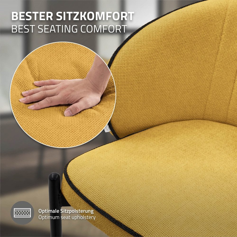ML-DESIGN Polsterstuhl Esszimmerstühle mit Armlehne & Rückenlehne Ergonomische moderne Design (2 St), Armlehnstuhl mit Metallbeine 2er Set Senf Lounge Sessel bi – Bild 4 von 5