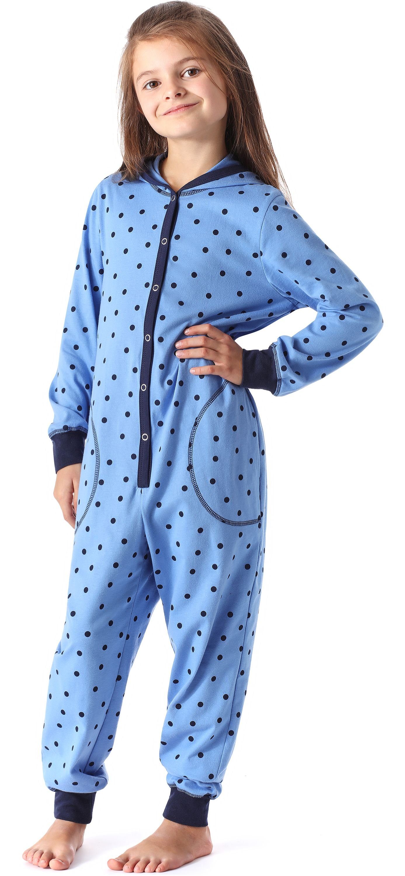 Merry Style Schlafanzug MS10-223 mit Punkte Kapuze Mädchen Schlafoverall Blaue
