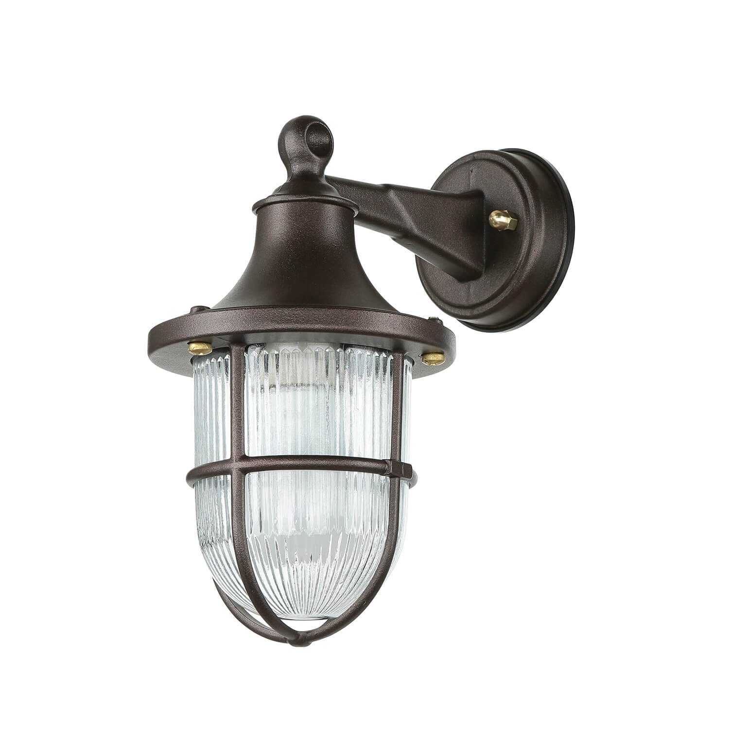 Licht-Erlebnisse Außen-Wandleuchte SANTORIN, ohne Leuchtmittel, IP64 E27 Rostbraun antik Glas Messing massiv Maritim SANTORIN Hof