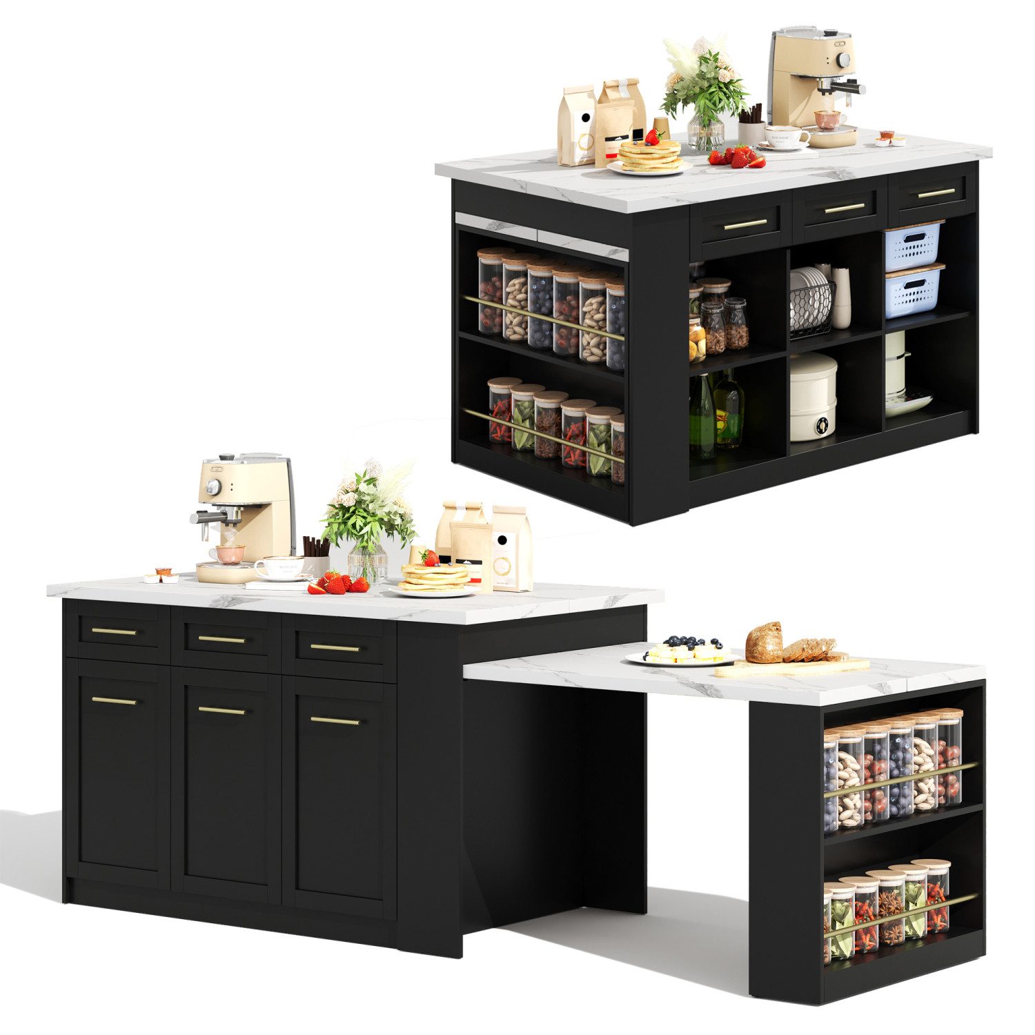 Flieks Kücheninsel mit ausziehbarer Esstisch und günstig online kaufen