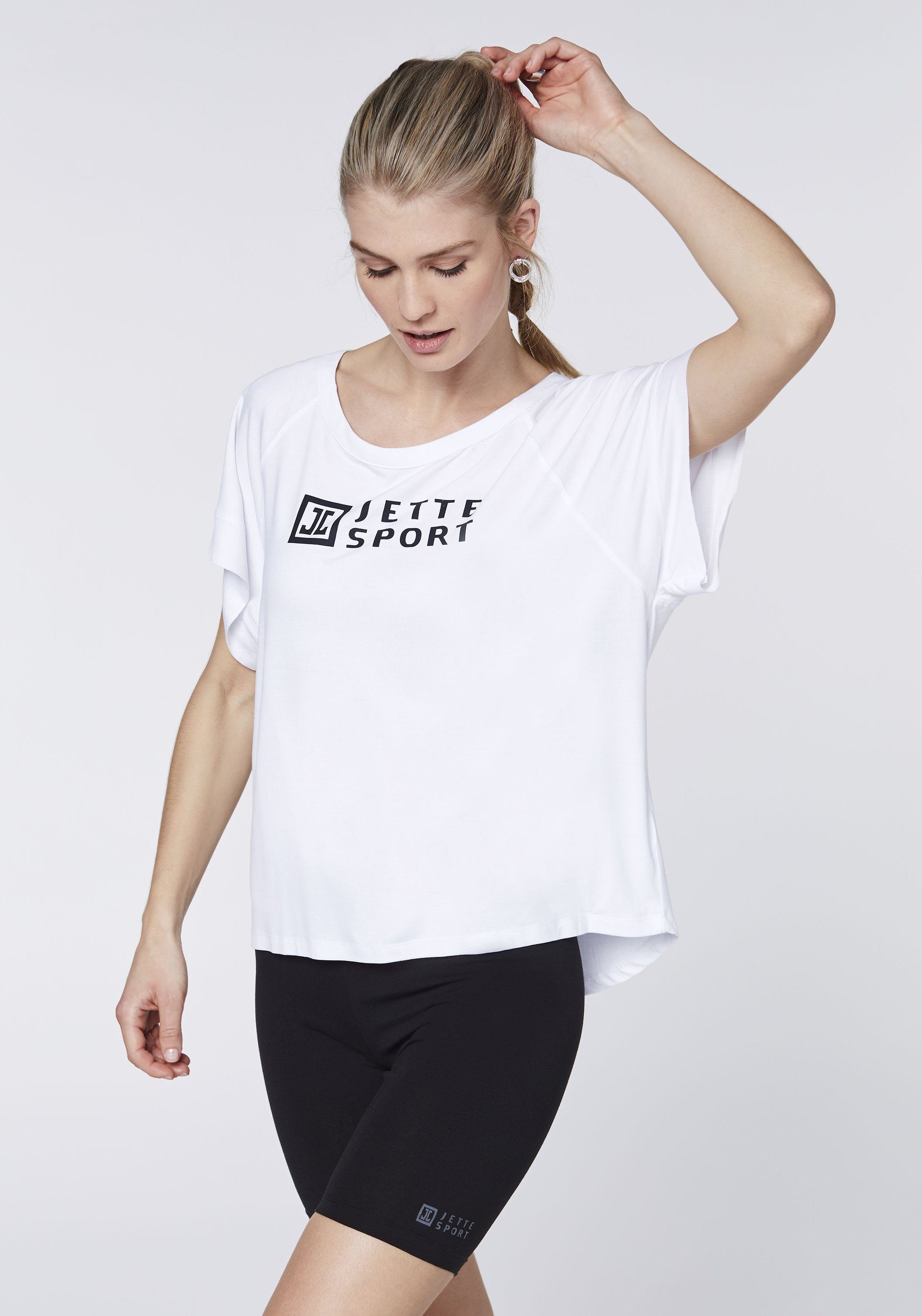 SPORT und 11-0601 Comfort-Fit White boxy Print-Shirt JETTE Shape Bright
