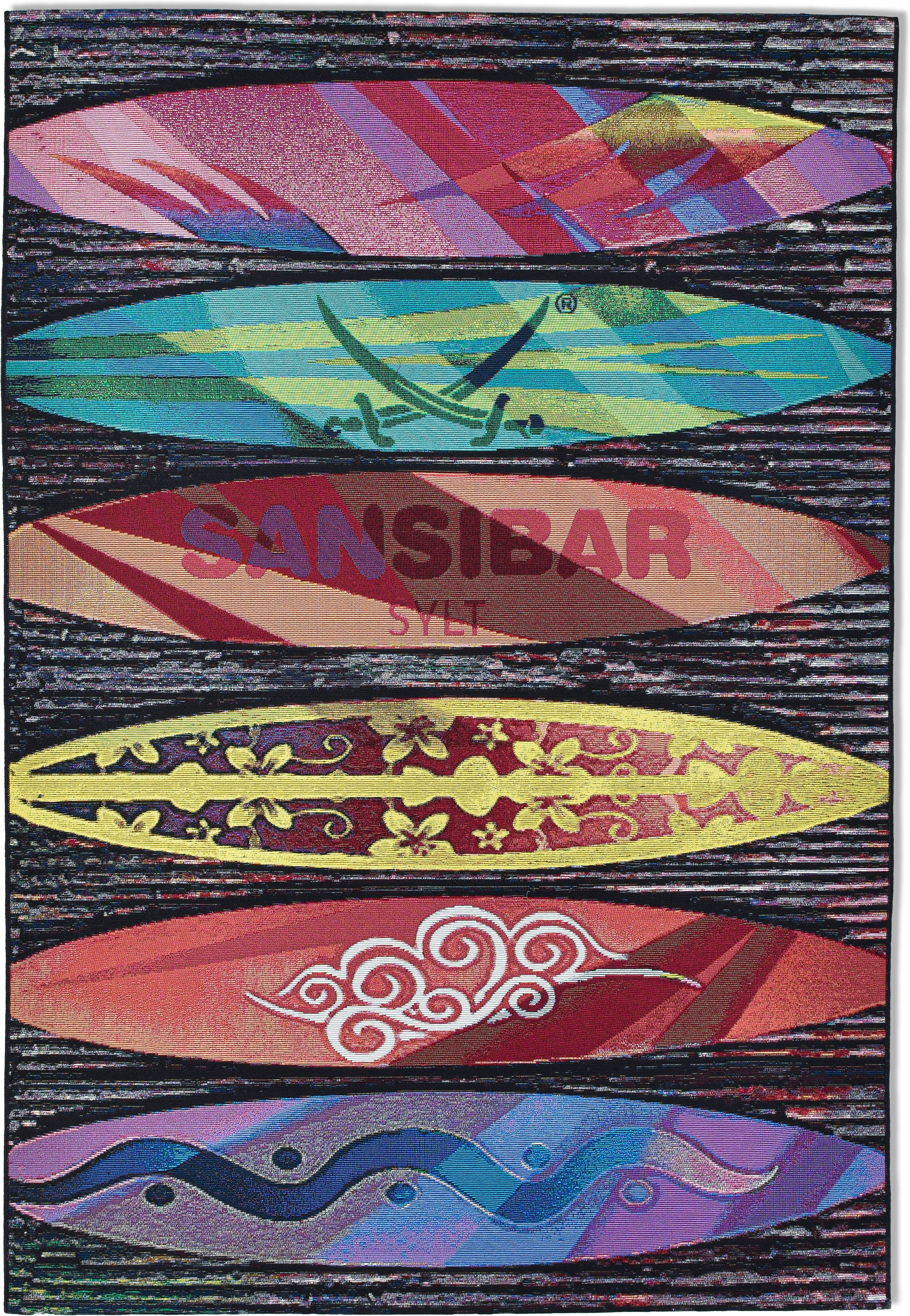 Sansibar Teppich Rantum Beach SA-016, rechteckig, Höhe: 5 mm, Flachgewebe, modernes Design, Surfboards, In- und Outdoor geeignet