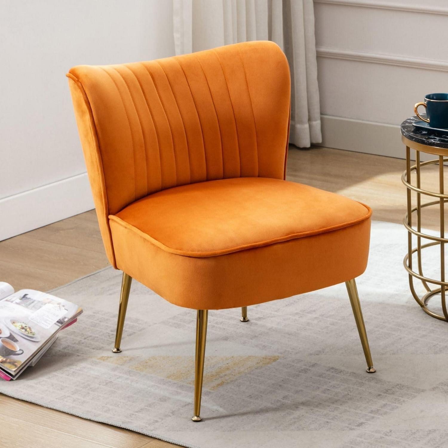 LuxusKollektion Cocktailsessel Polsterstuhl Samt Metallbeine Lesesessel Balkon 1er Orange-1er (1-St)