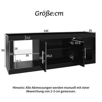 XDOVET TV-Schrank für 60"Fernseher 16 Farb-LED Bluetooth-Steuerung TV-Ständer, (Moderner Hochglanz-Schranktüren, verstellbare Einlegeböden)