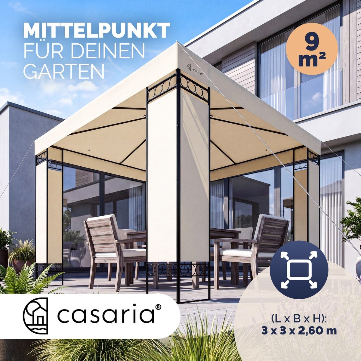 Casaria Pavillon Lorca, 3x3m Farbwahl UV-Schutz 50+ Wasserabweisend Stabil Robust Metall mit