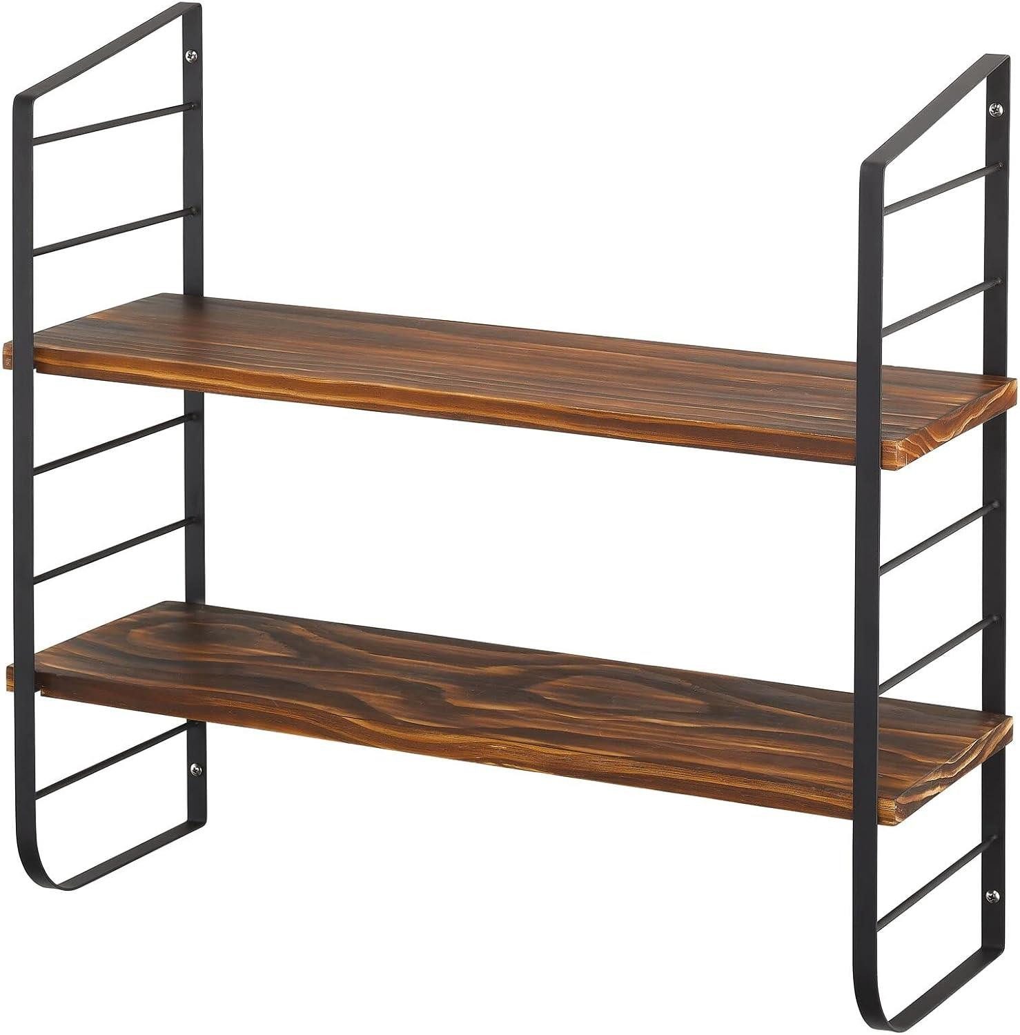 mDesign Regal Wandregal 2 Böden Holz MDF Hängeregal Metall naturfarben/schwarz 60c