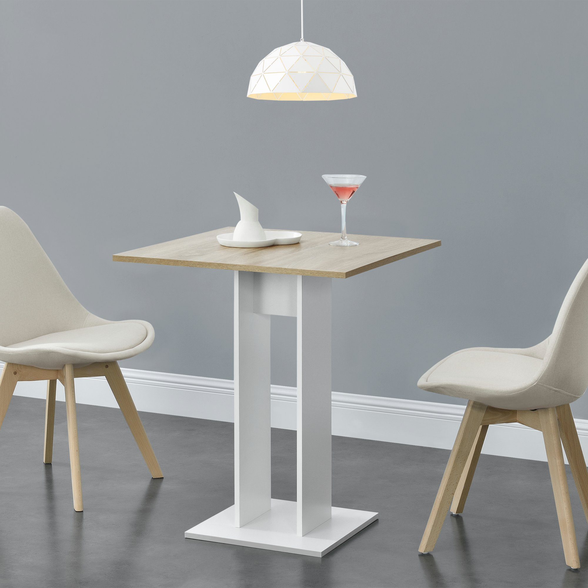 en.casa Küchentisch, »Lindesnes« Säulentisch quadratisch 65x65x78cm weiß/ho günstig online kaufen