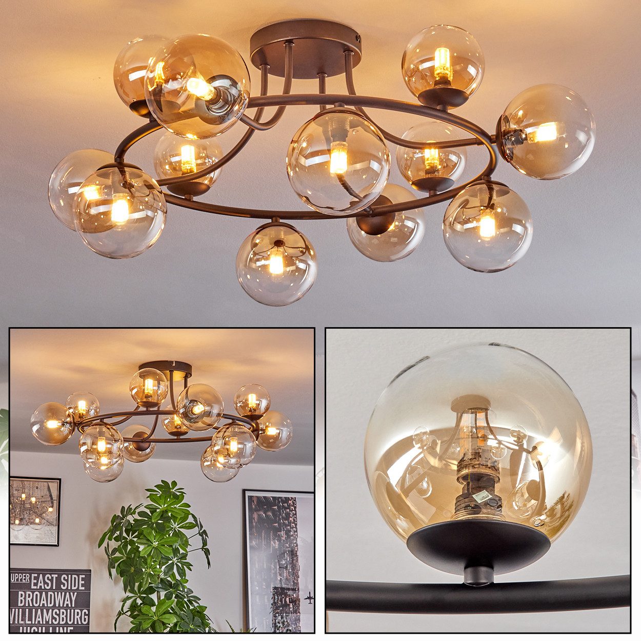 hofstein Deckenleuchte 12-flammige Deckenlampe aus Metall/Glas günstig online kaufen