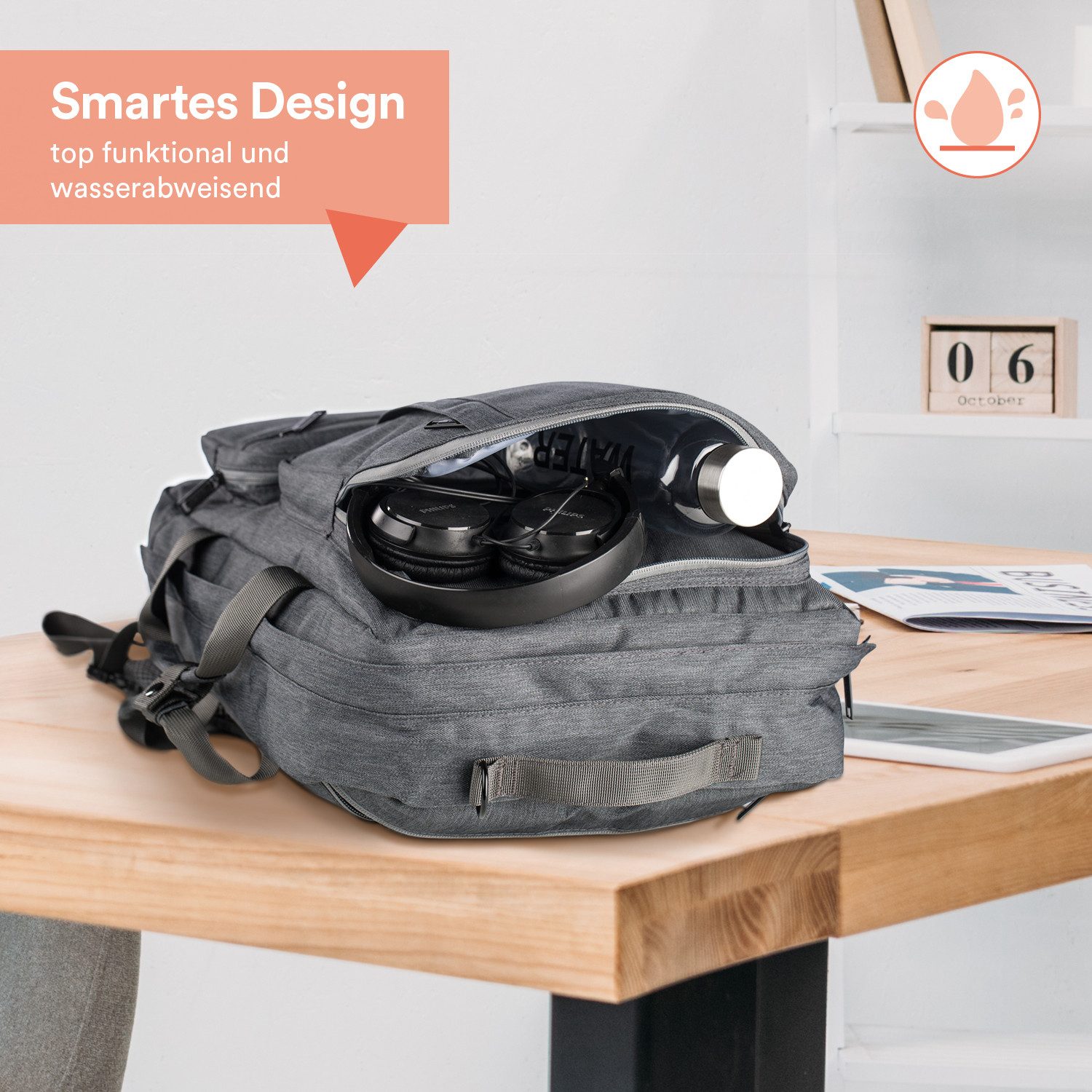 Skandika Rucksack Levande 20 Liter, Laptoptasche Reisetasche Uni, Urban Style Design, Tagesrucksack, Organizer, wasserabweisend, für Damen, Herren, Schule
