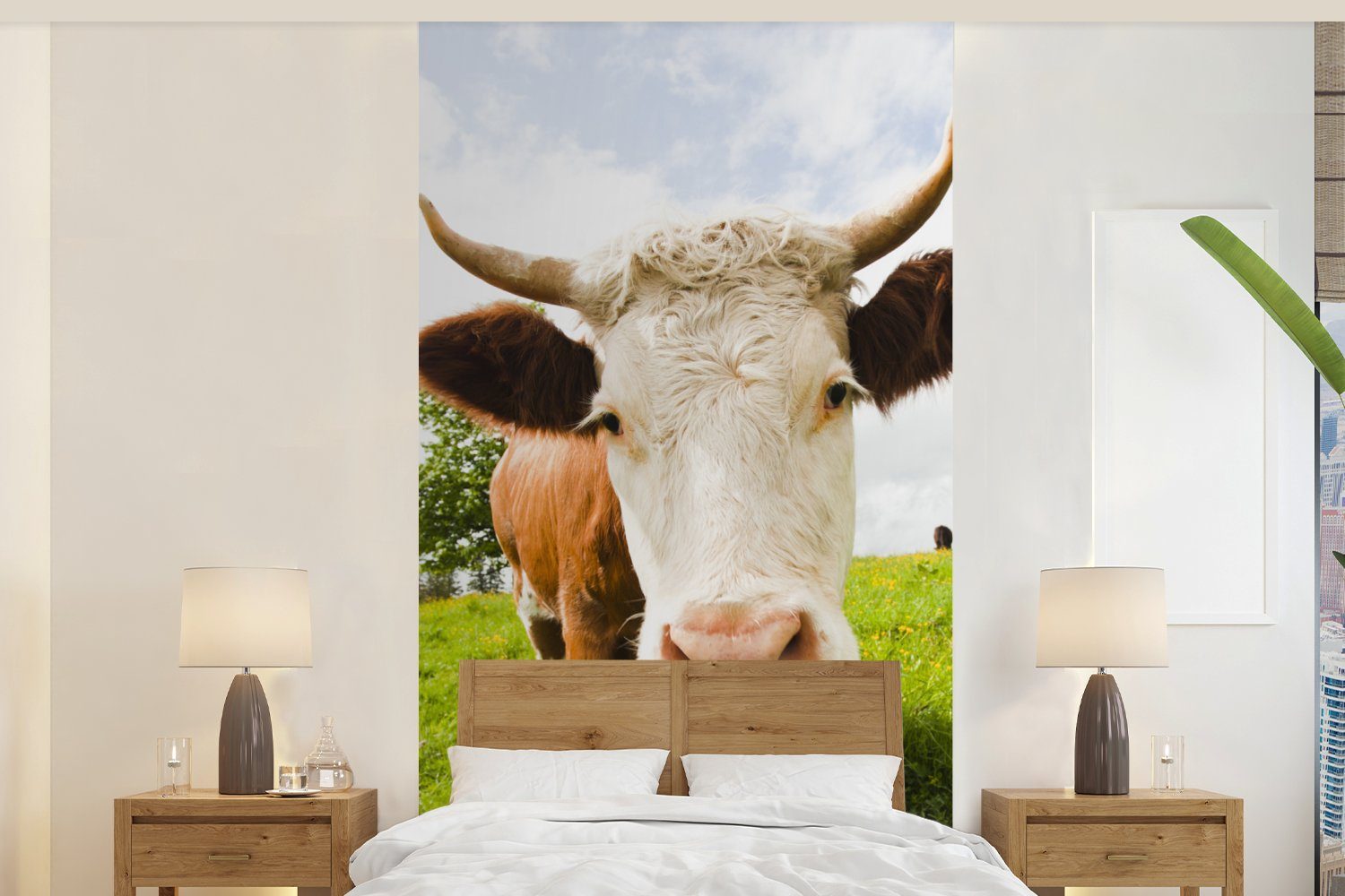 St), - Licht Fototapete Kuh für MuchoWow bedruckt, Fototapete Vliestapete Schlafzimmer - (2 Schatten, Wohnzimmer Küche, Matt,