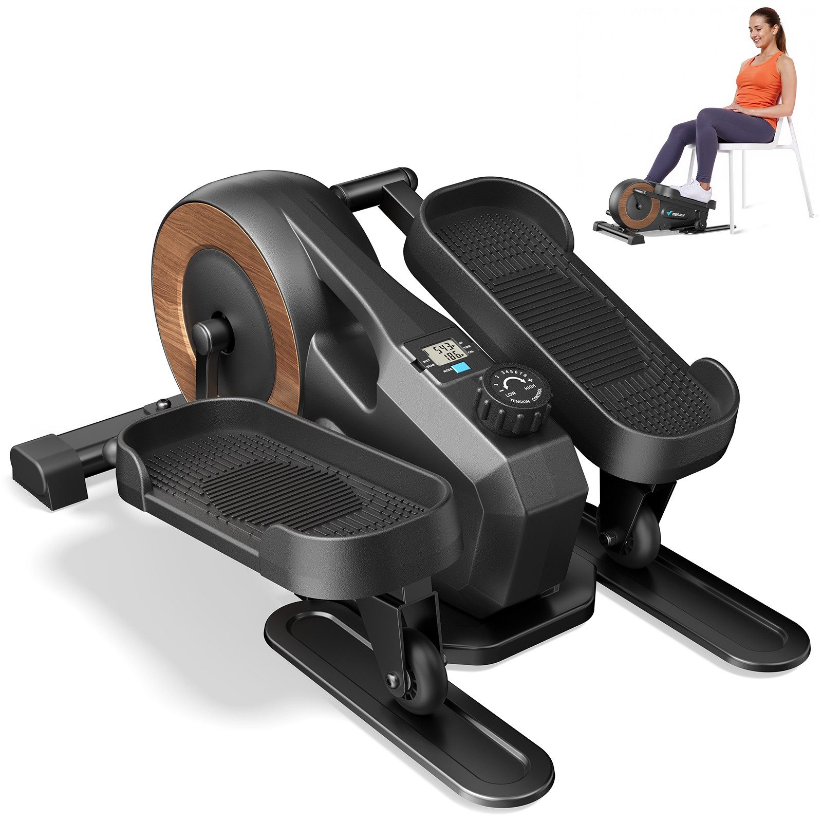 MERACH Crosstrainer Mini Ellipsentrainer, Untertisch Crosstrainer für Zuhause oder Büro (8-Stufen Magnetwiderstand, flüsterleise <15dB, 95% vormontiert, LCD-Display, rutschfeste Pedale, Sitz-/Steh-Training, Max. 100 kg), Gelenkschonend, platzsparend, ideal für Senioren & Anfänger