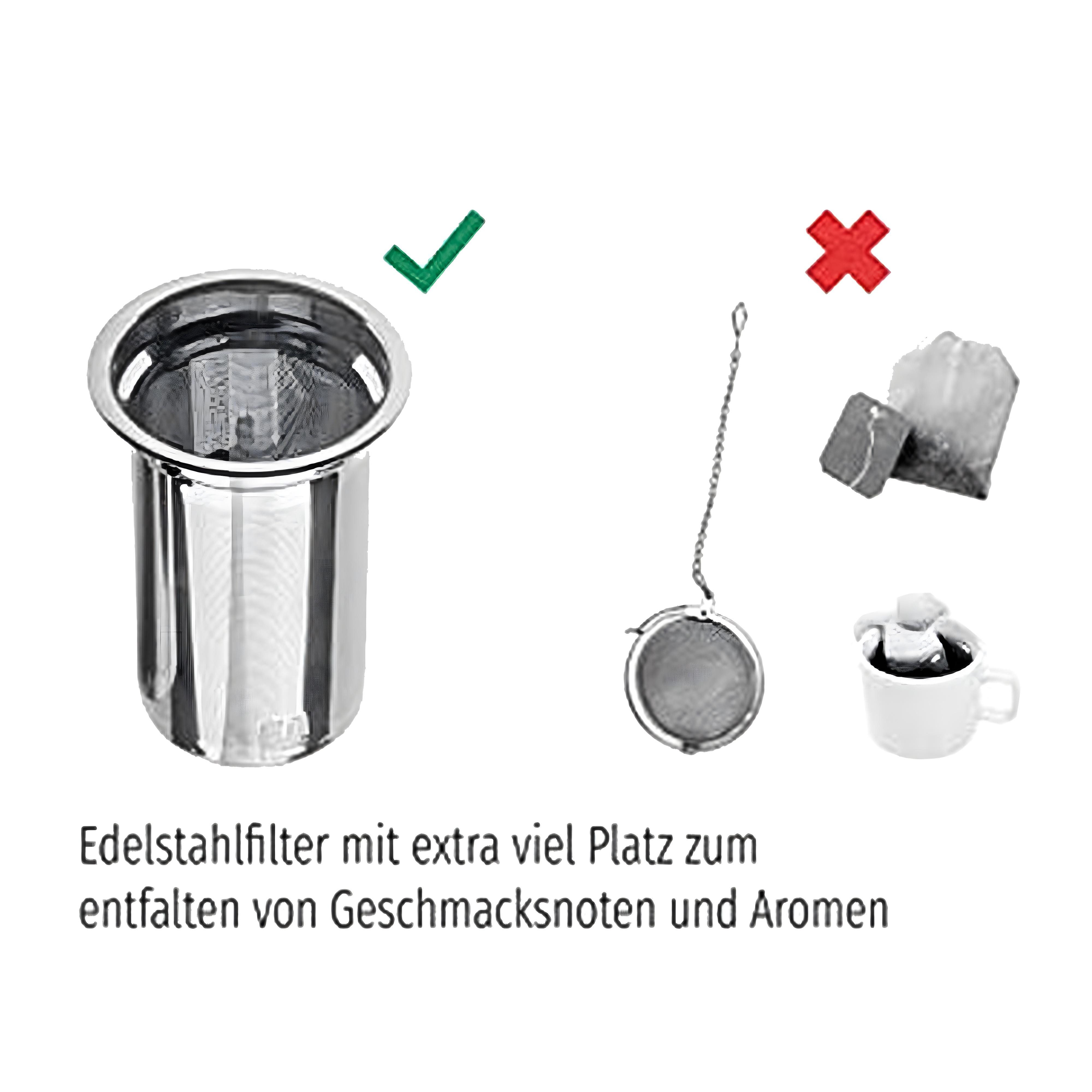 KVOTA Teekanne Glaskanne mit Edelstahl-Siebeinsatz und Deckel, 1L,Teebereiter, 1 l, (1-St), hochwertiges Borosilikatglas