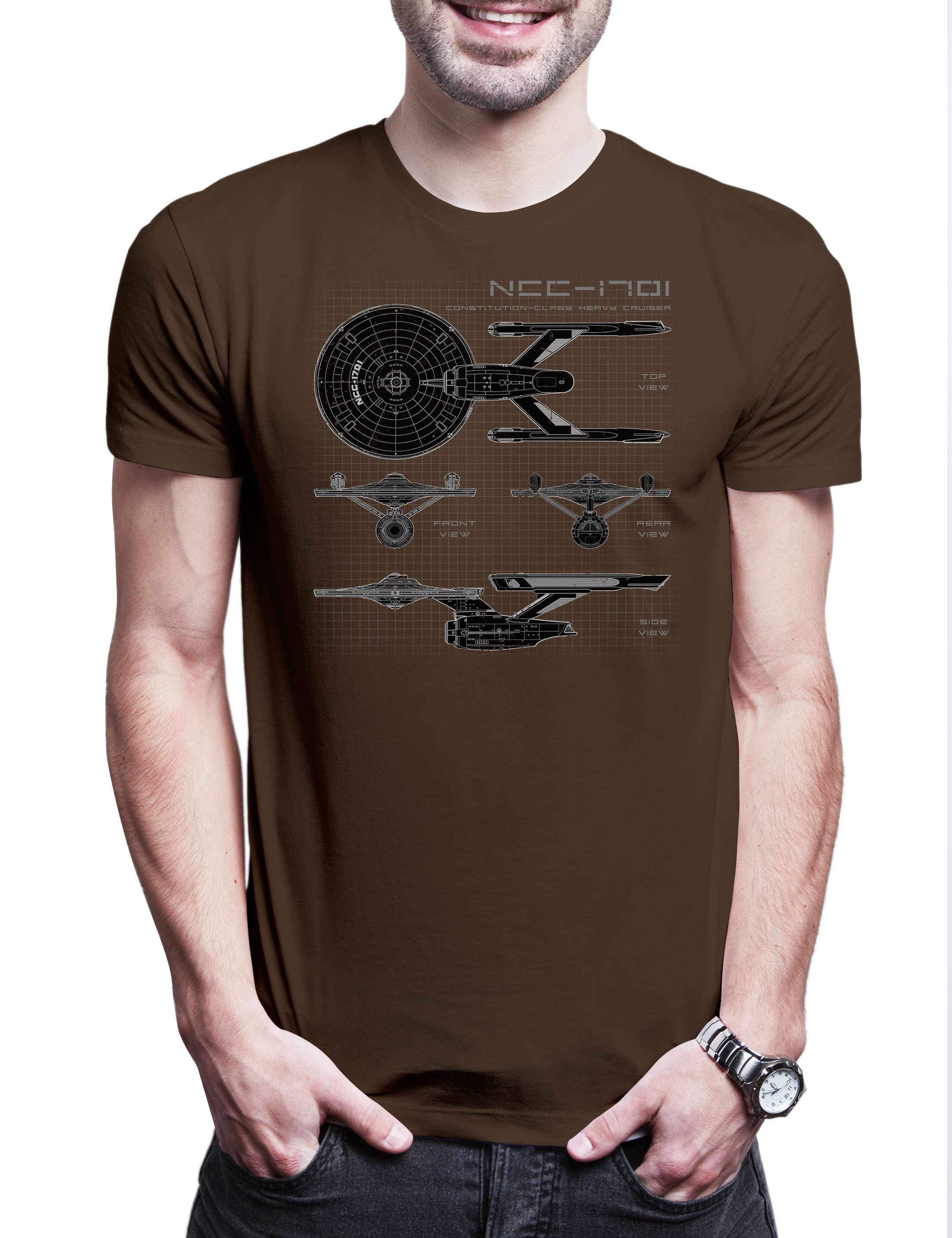 Print-Shirt Star Ship Blueprint Herren T-Shirt Blaupause NCC-1701 Enterprise USS