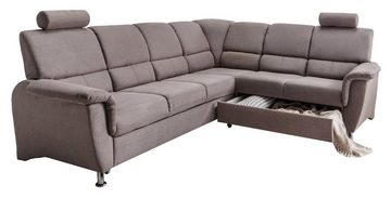 BENFORMATO HOME COLLECTION Sofa PISA, B 268 cm, grau, mit Schlaffunktion, Bettkasten und 2 Kopfstützen