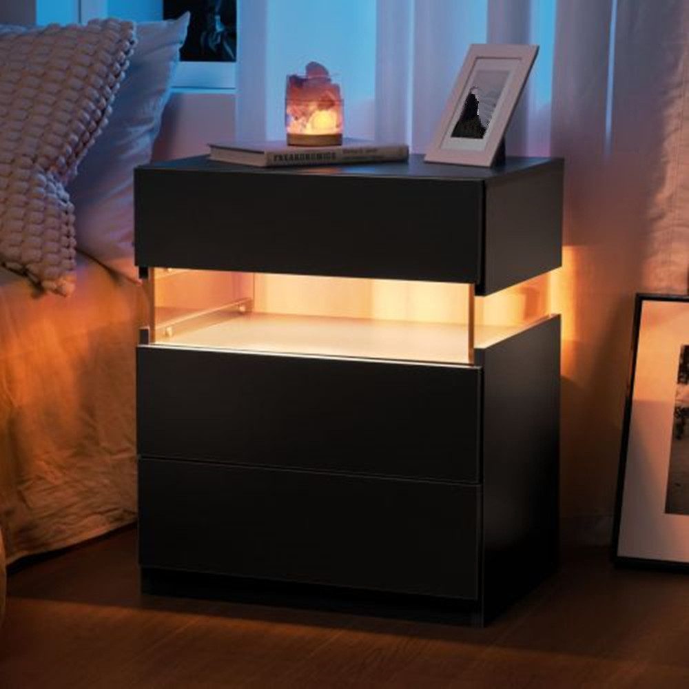 XDeer Nachttisch Nachttisch, LED Тумбочки 3 Schublade Nachttisch für Schlafzimmer, Endtisch,Nachttische für Schlafzimmer Wohnzimmer