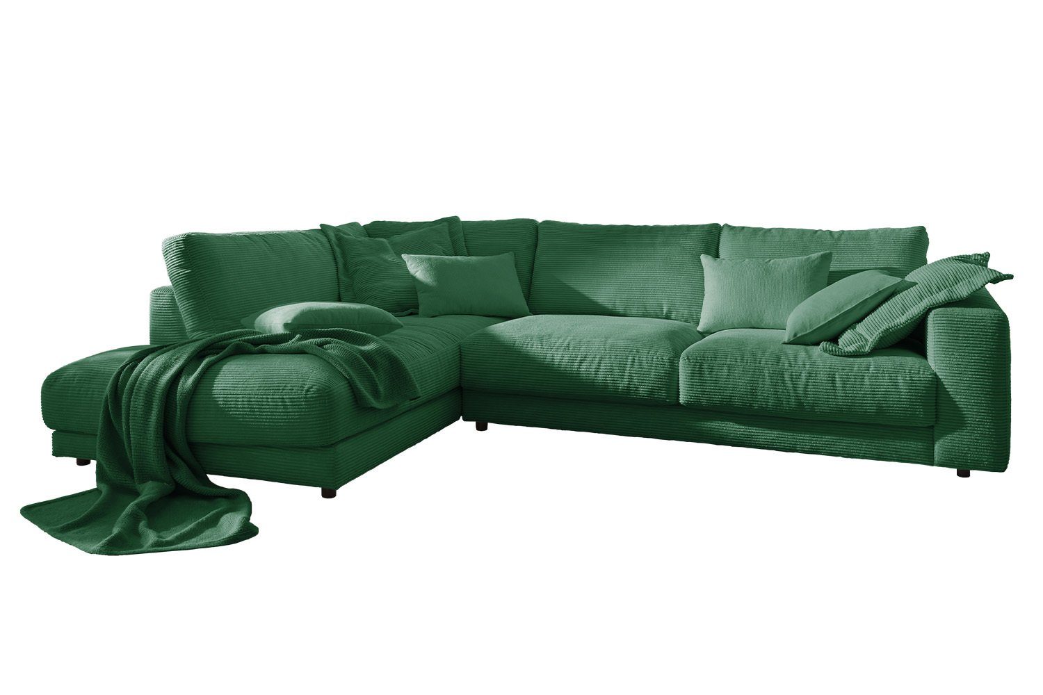 KAWOLA Ecksofa links, Cord, MADELINE, versch. Recamiere Farben od. Sofa rechts smaragd