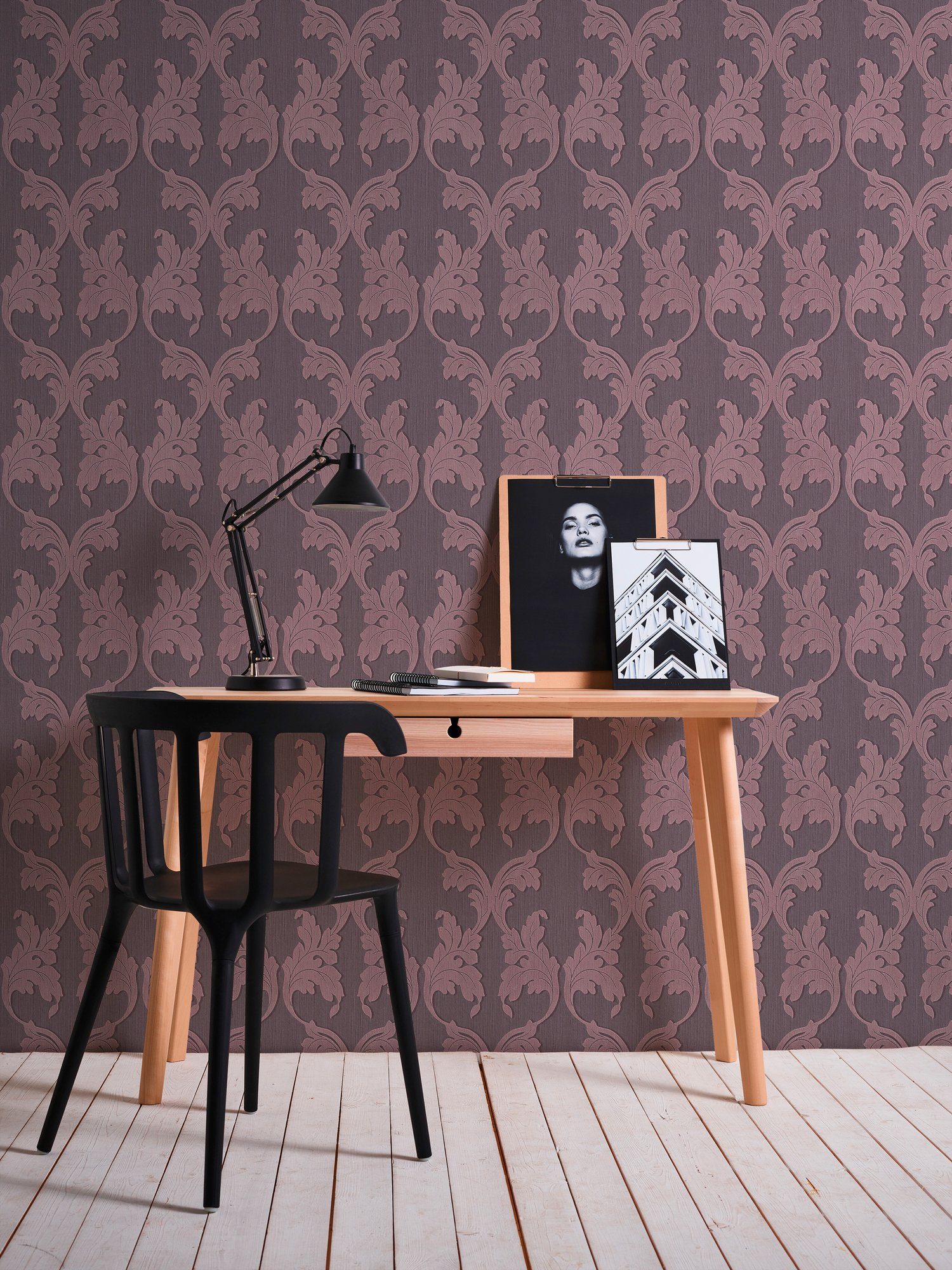 A.S. Création Architects Paper Tapete Barock, Tessuto, Barock samtig, floral, violett Textiltapete