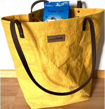 LK Trend & Style Shopper MAXINE Shopper Bag aus waschbarem papyr mit Echtlederhenkeln, sieht aus wie Leder, ist aber keins)
