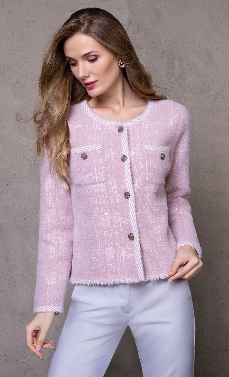 Strickjacke mit gestreiftem Kontrastsaum