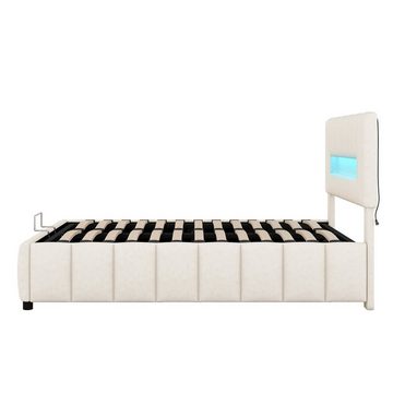 WISHDOR Polsterbett Plattformbett, Daybed, Doppelbett, Familienbett, Gästebett (Modernes Bettgestell mit Stauraum, mit LED-Beleuchtung 140x200cm), Ohne Matratze