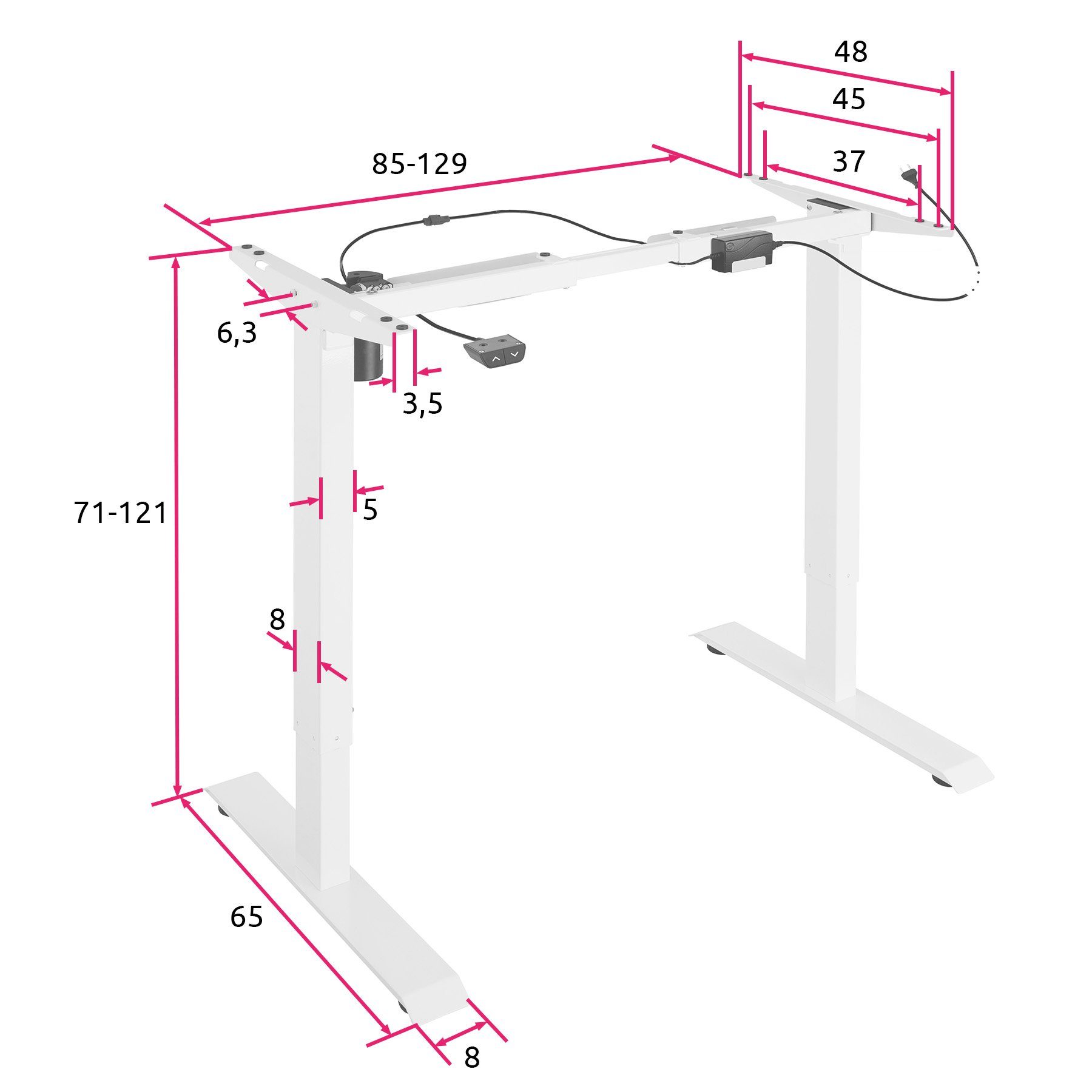 tectake Tischgestell Yannick weiß tlg), Höhe (1-St., | 1 weiß Verstellbare
