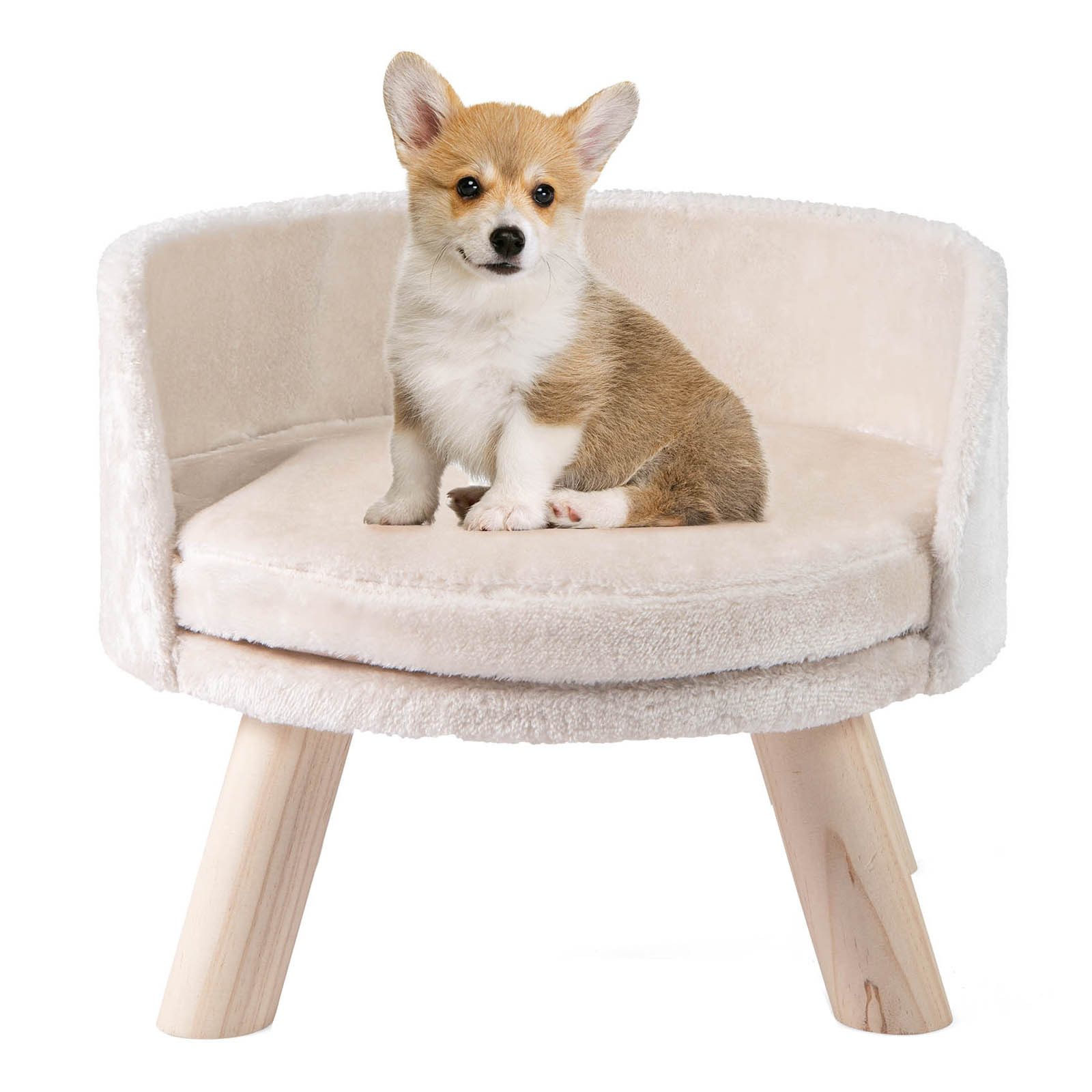 KOMFOTTEU Tiersofa, Katzensofa mit Rückenlehne, Holzbeine & Kissen