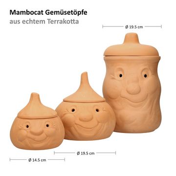 MamboCat Vorratsglas 3tlg. Terrakotta Set Knoblauchtopf + Zwiebeltopf + Kartoffeltopf, Steingut