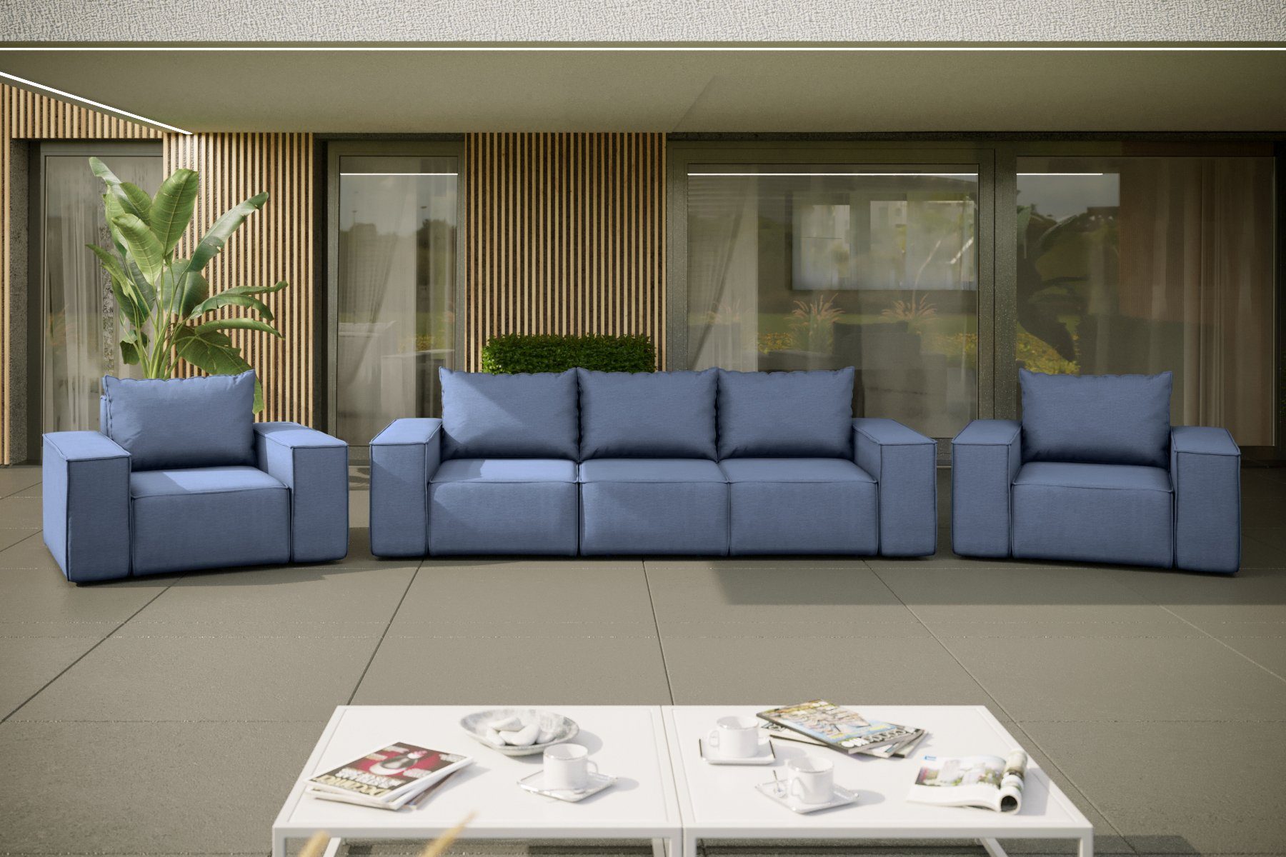 Fun Möbel Sofa wetterfester Stoff NXL GARDENT, Gartenmöbel Loungesofa 3-Sitzer Blau