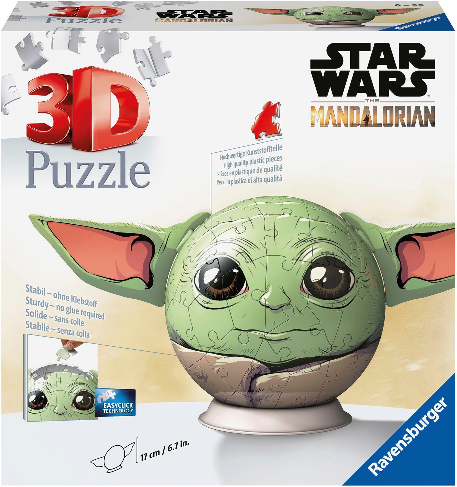 Ravensburger Puzzleball Mandalorian Grogu mit Ohren, 72 Puzzleteile, Made in Europe; FSC®- schützt Wald - weltweit