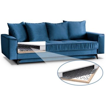 Beautysofa 3-Sitzer Monaco, stilvoll Schlafsofa aus Velours-Bezug, einzigartiges Design, mit Wellenunterfederung, mit Schlaffunktion