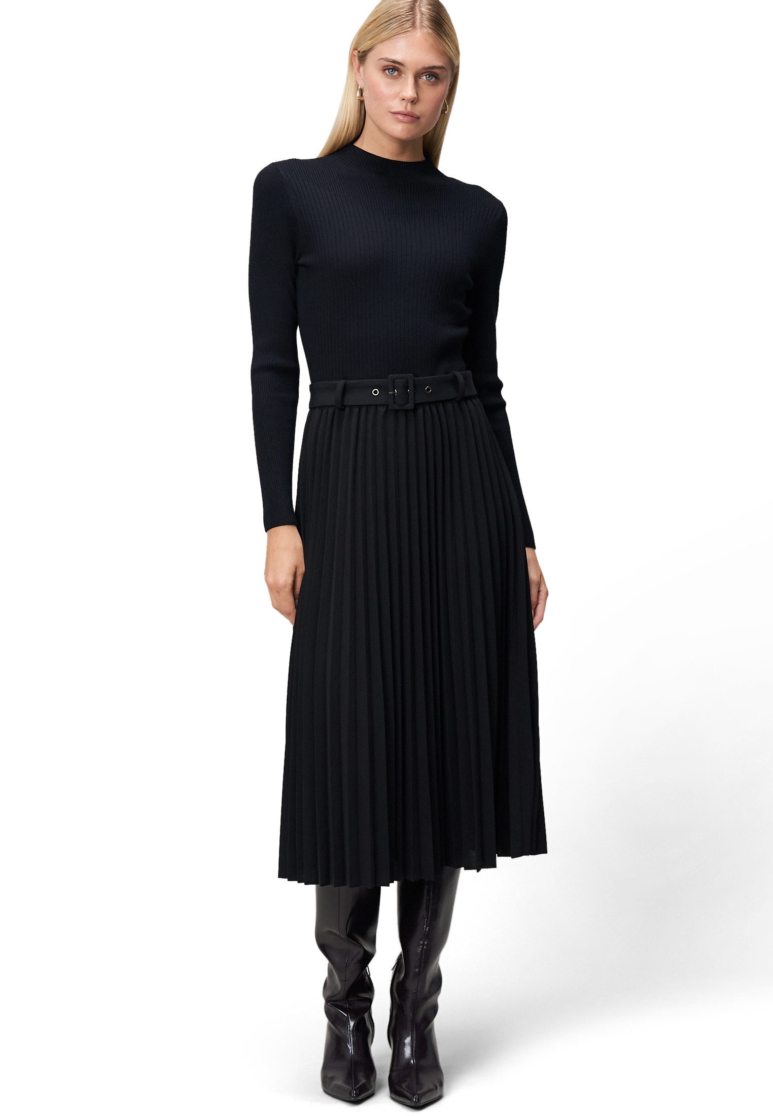 Zero Strickkleid Damen Strickkleid mit Faltenrock Gürtel günstig online kaufen
