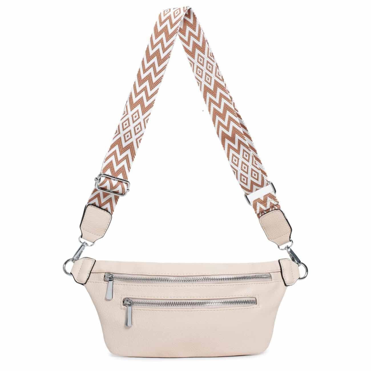 ITALYSHOP24 Bauchtasche Damen Brusttasche Bodybag Crossover Umhängetasche Gürteltasche Bag (Spar-Set aus einer Tasche mit einem breitem Muster Stoffgurt/Umhängeband), Crossbody Handytasche Hüfttasche Schultertasche Handytasche Geldbörse