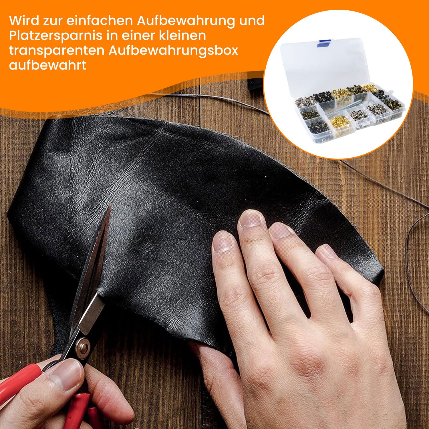 Refttenw Niete Leder Doppelkappennieten-Set aus Metall mit Lochzange (180-tlg)