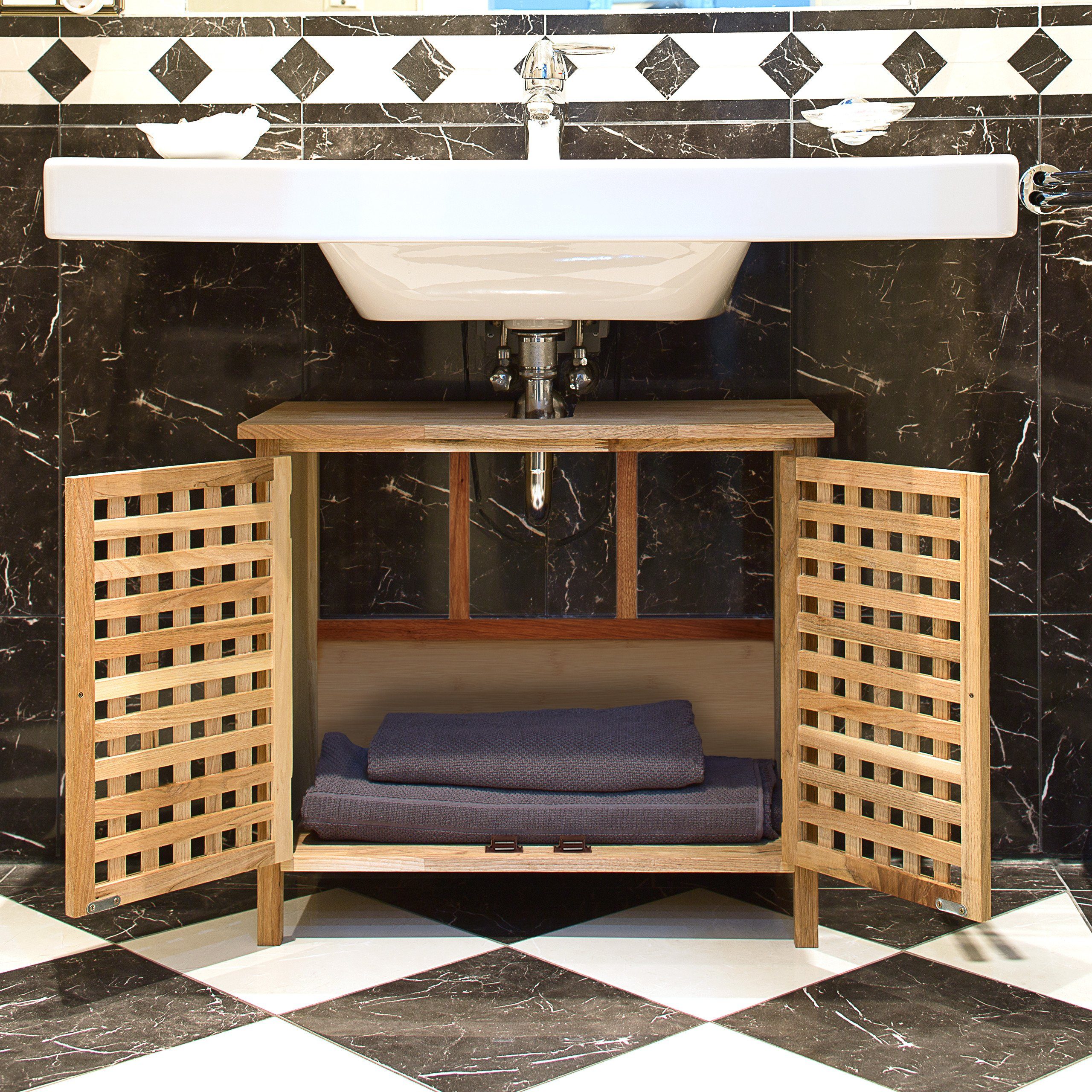 relaxdays Waschbeckenunterschrank Bambus günstig online kaufen