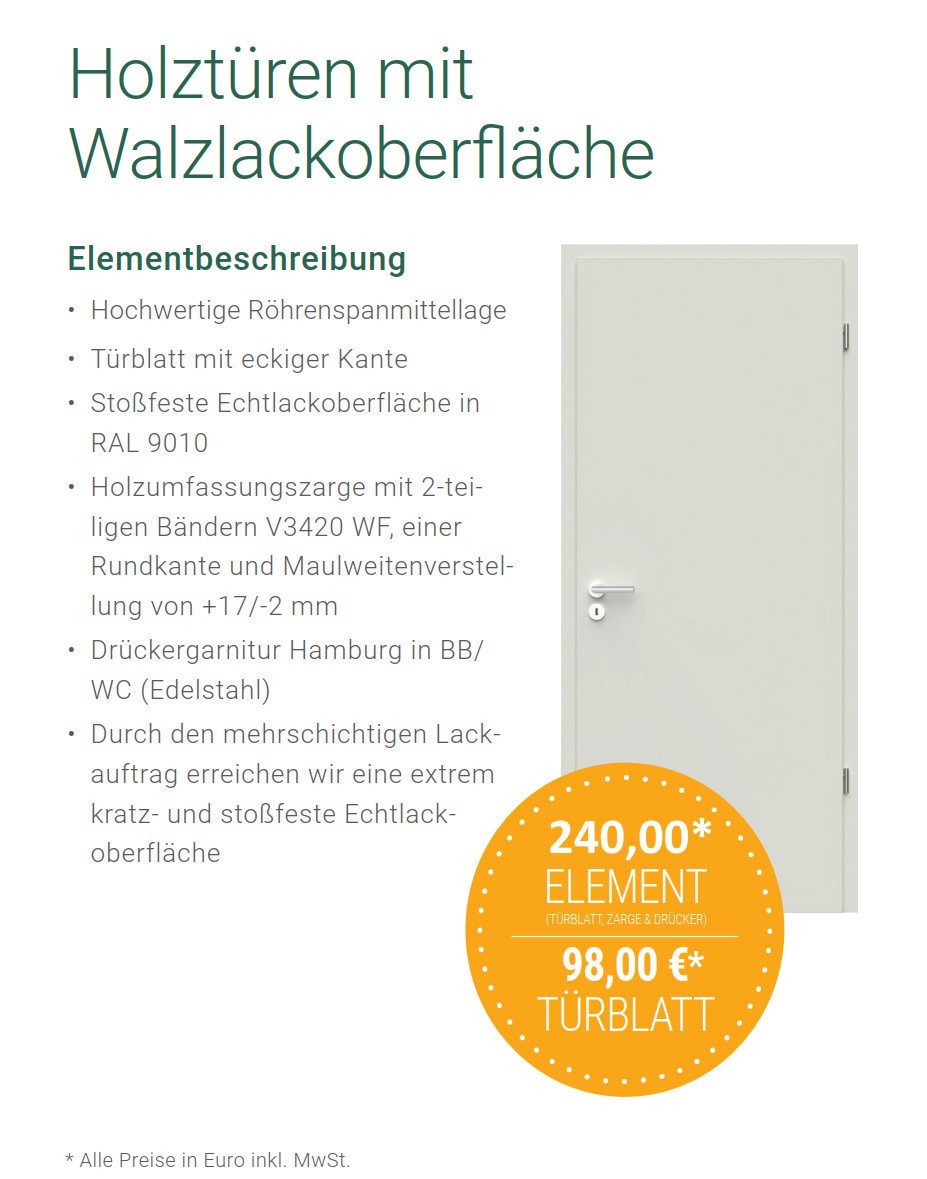 steinau Zimmertür Hochwertige Zimmer-/Innentür - Tür + Zarge + Griff - Walz günstig online kaufen