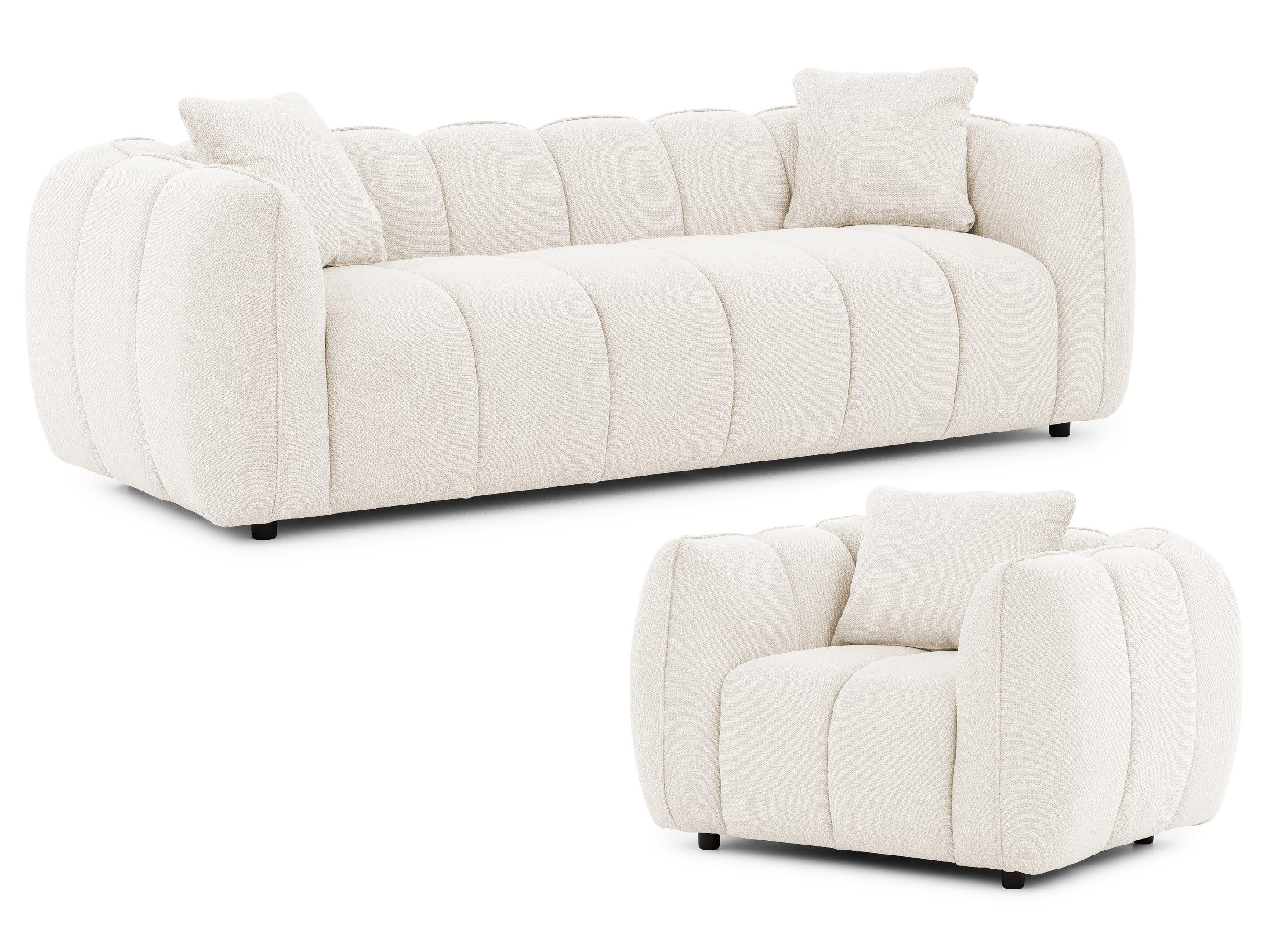 S-Style Möbel Polstergarnitur 3+1 Nubira in tief gesteppter Bubble-Optik aus Strukturstoff, mit modernem Design und Wellenfederung