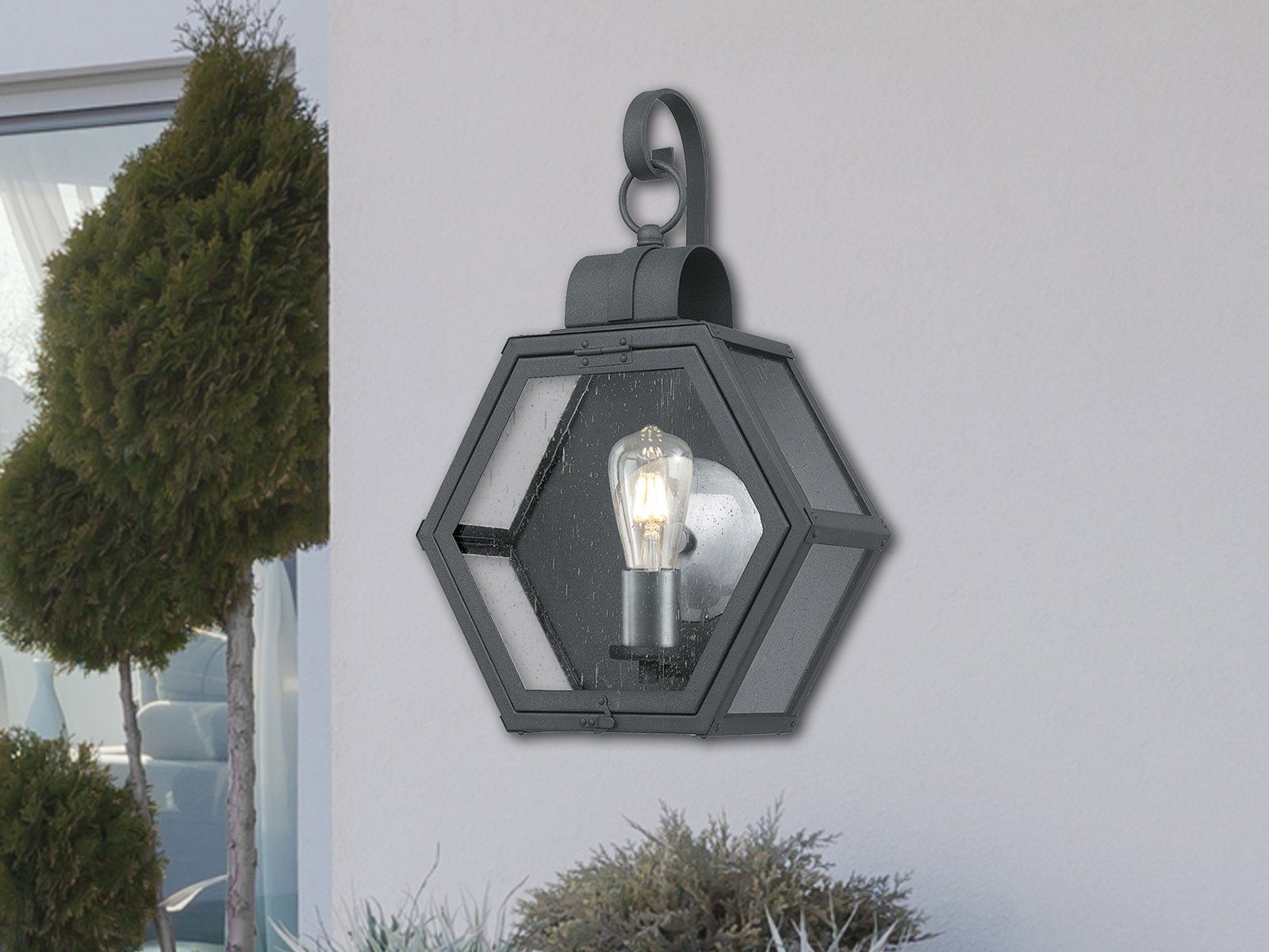 Terrassenleuchten warmweiß, 48cm Haus-wand ausgefallene Hexagon Schwarz LED meineWunschleuchte H wechselbar, LED Lampen Außen-Wandleuchte,