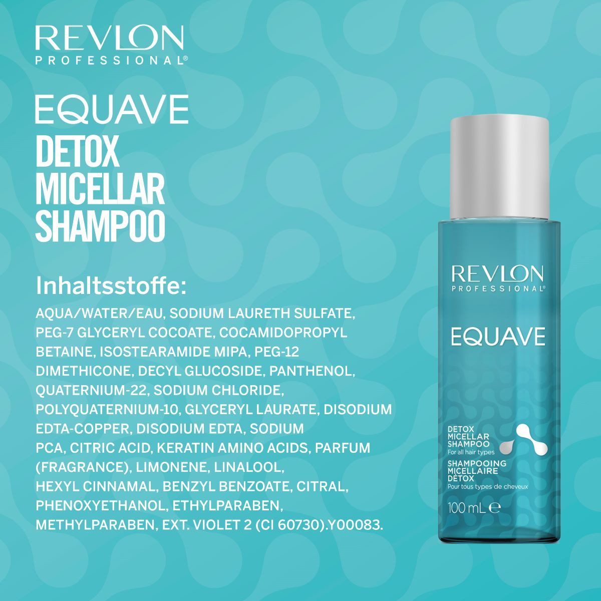 REVLON PROFESSIONAL Haarshampoo Haarshampoo Equave Detox Micellar Shampoo, Alle Haartypen 100 ml, Die pH-neutrale Formel glättet die Haarstruktur und verleiht Glanz.