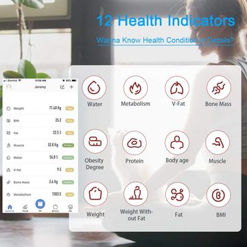 Wisam Körper-Analyse-Waage B2017 Smart App Digital Personenwaage Körperfett BMI Bluetooth iOS