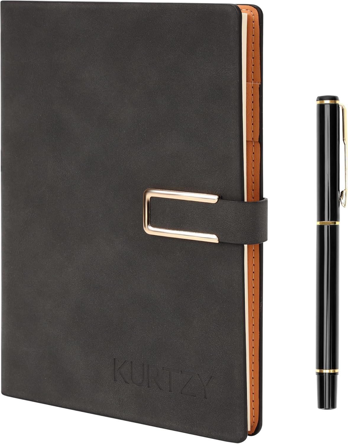 Kurtzy Notizbuch Kurtzy Notizbuch A5 PU-Leder mit Stift, nachfüllbar, dunkelgrau