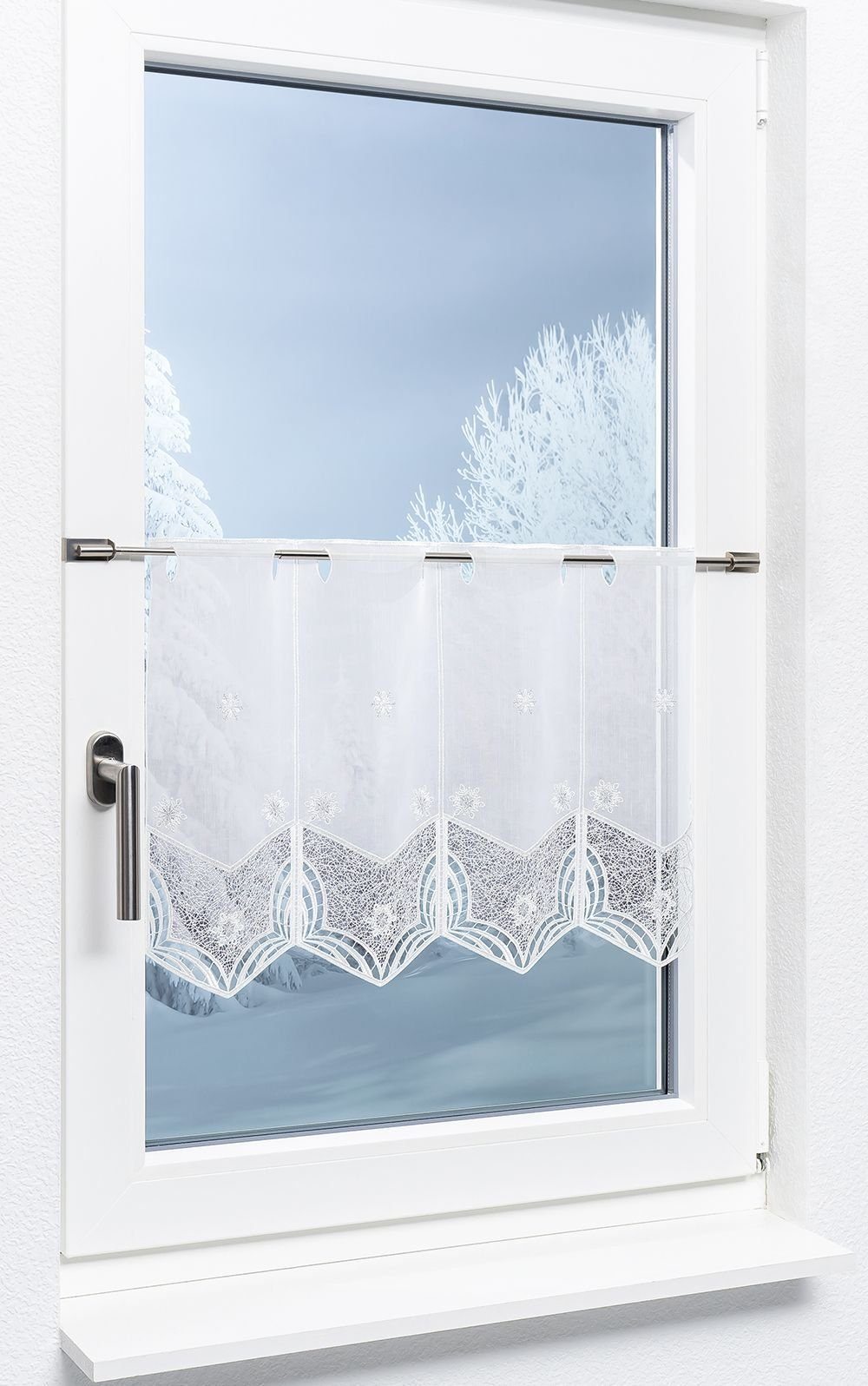 Plauener Spitze® Scheibengardine Schneeblumen (1 St), transparent, HxB 40x48cm