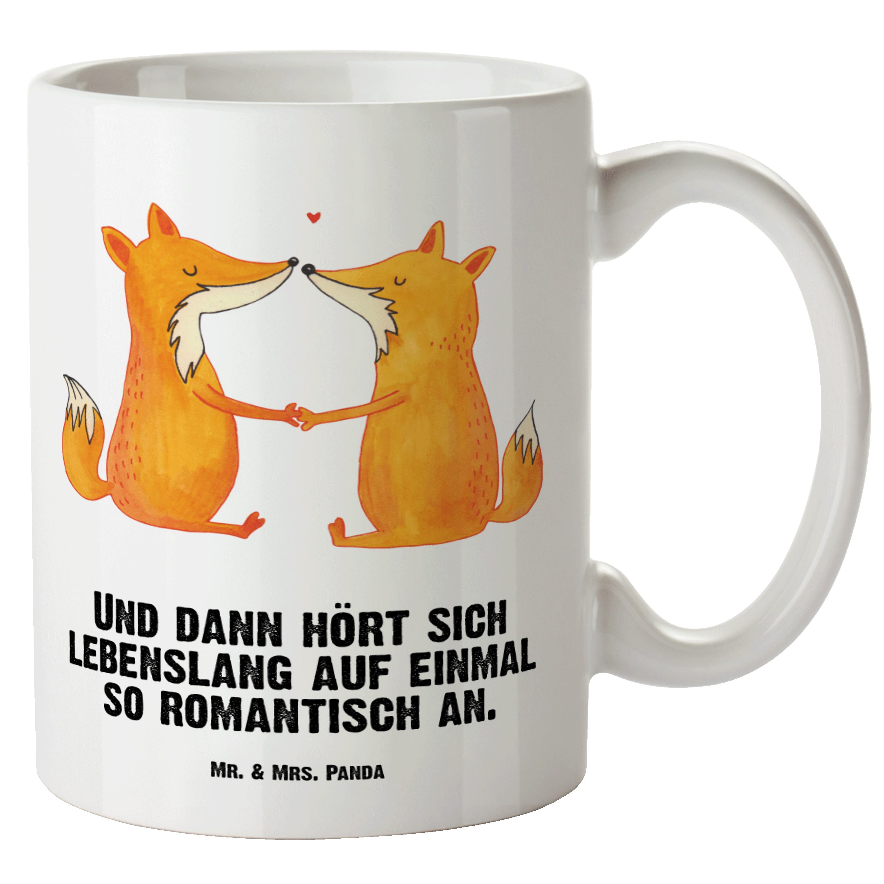 Mr. & Mrs. Panda Tasse Füchse Liebe - Weiß - Geschenk, Jumbo Tasse, spülmaschinenfest, Fox, XL Tasse Keramik