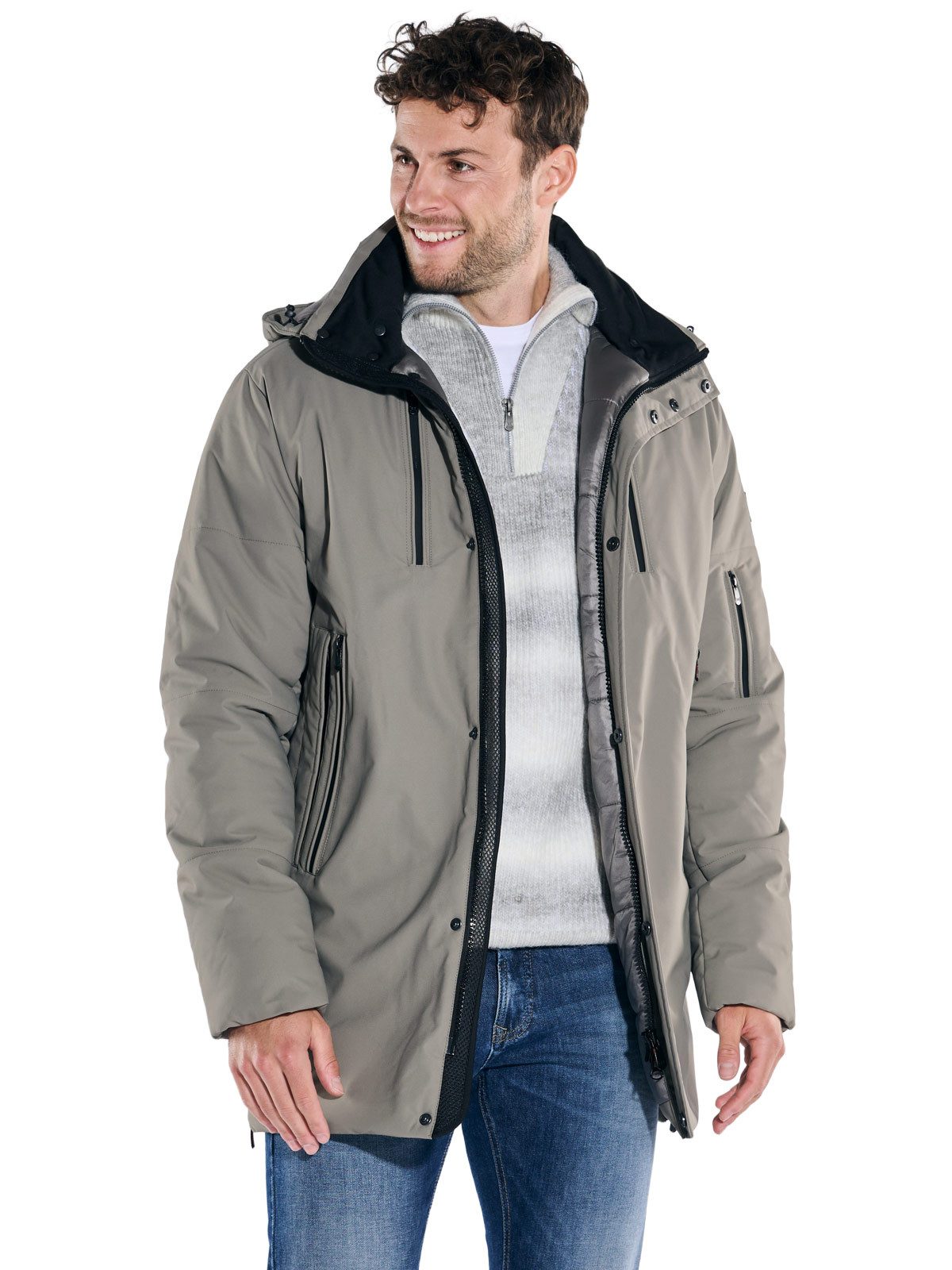 emilio adani Langjacke Herren Jacke mit unterlegtem Reißverschluss, Braunbeige